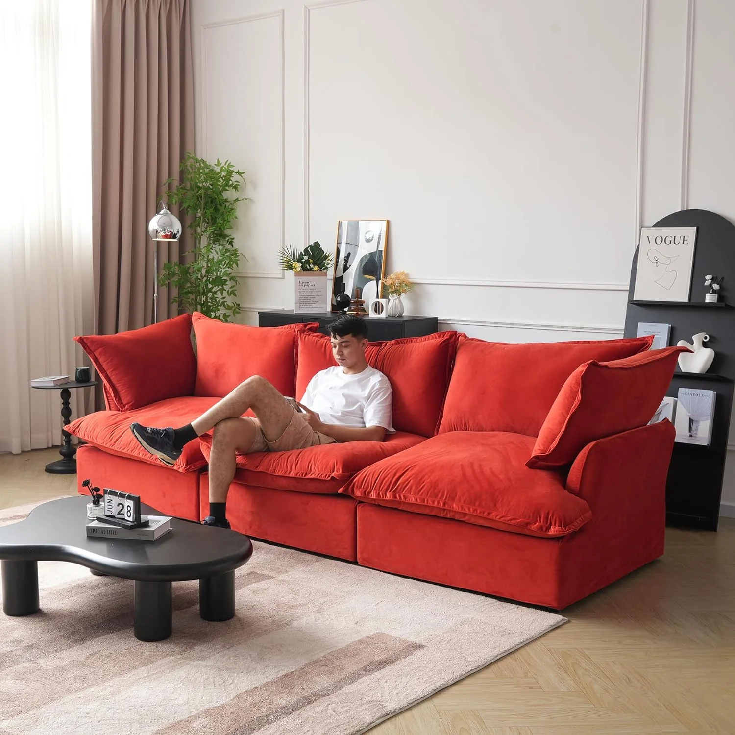 Sabi Modular Boucle Cloud Sofa - Red - 3-Seater Sofa - Image 2