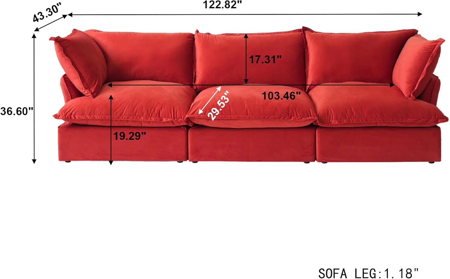 Sabi Modular Boucle Cloud Sofa - Red - 3-Seater Sofa - Image 3