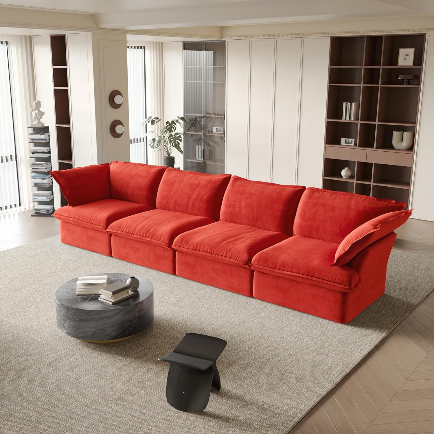 Sabi Modular Boucle Cloud Sofa- Red - 4-Seater Sofa