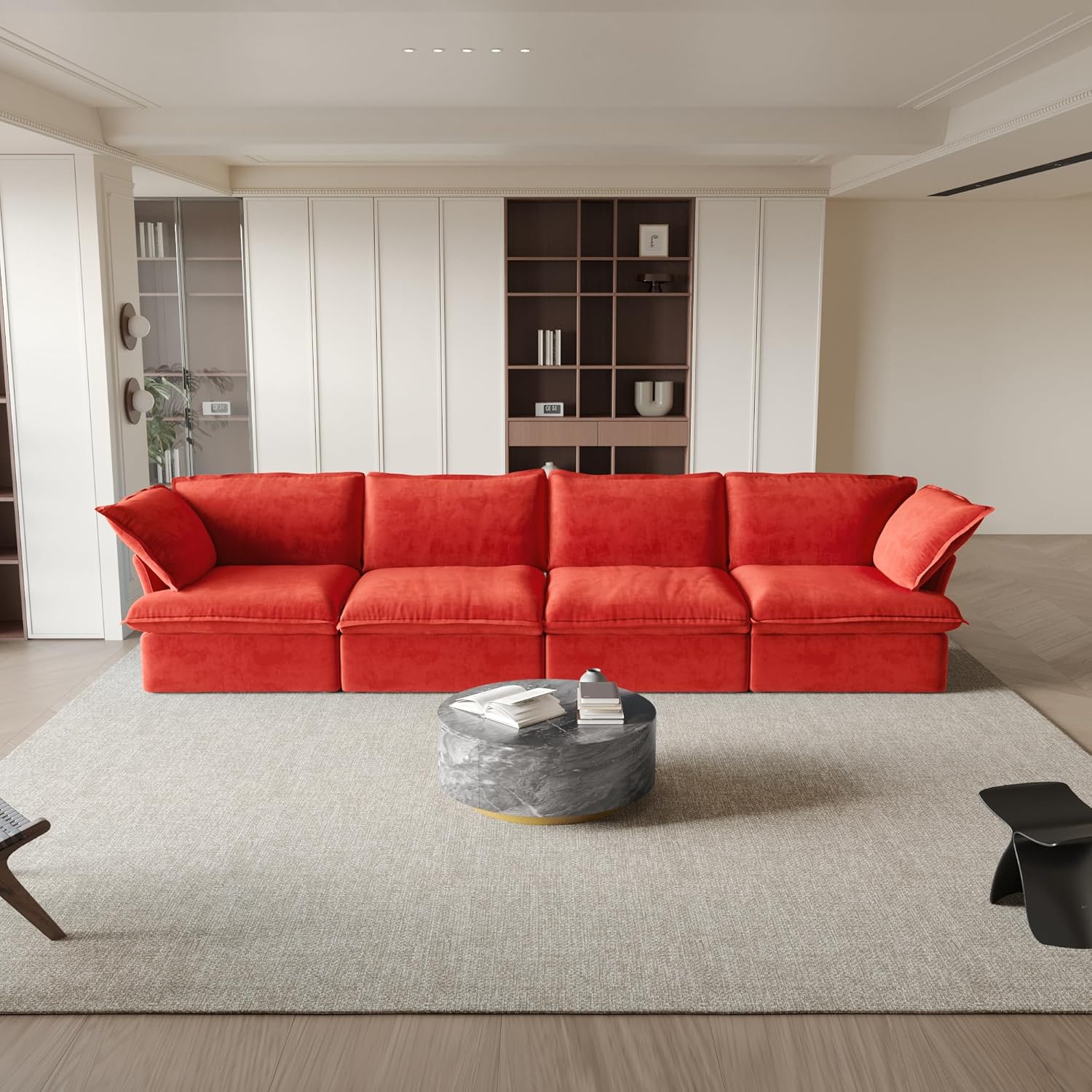 Sabi Modular Boucle Cloud Sofa- Red - 4-Seater Sofa - Image 2