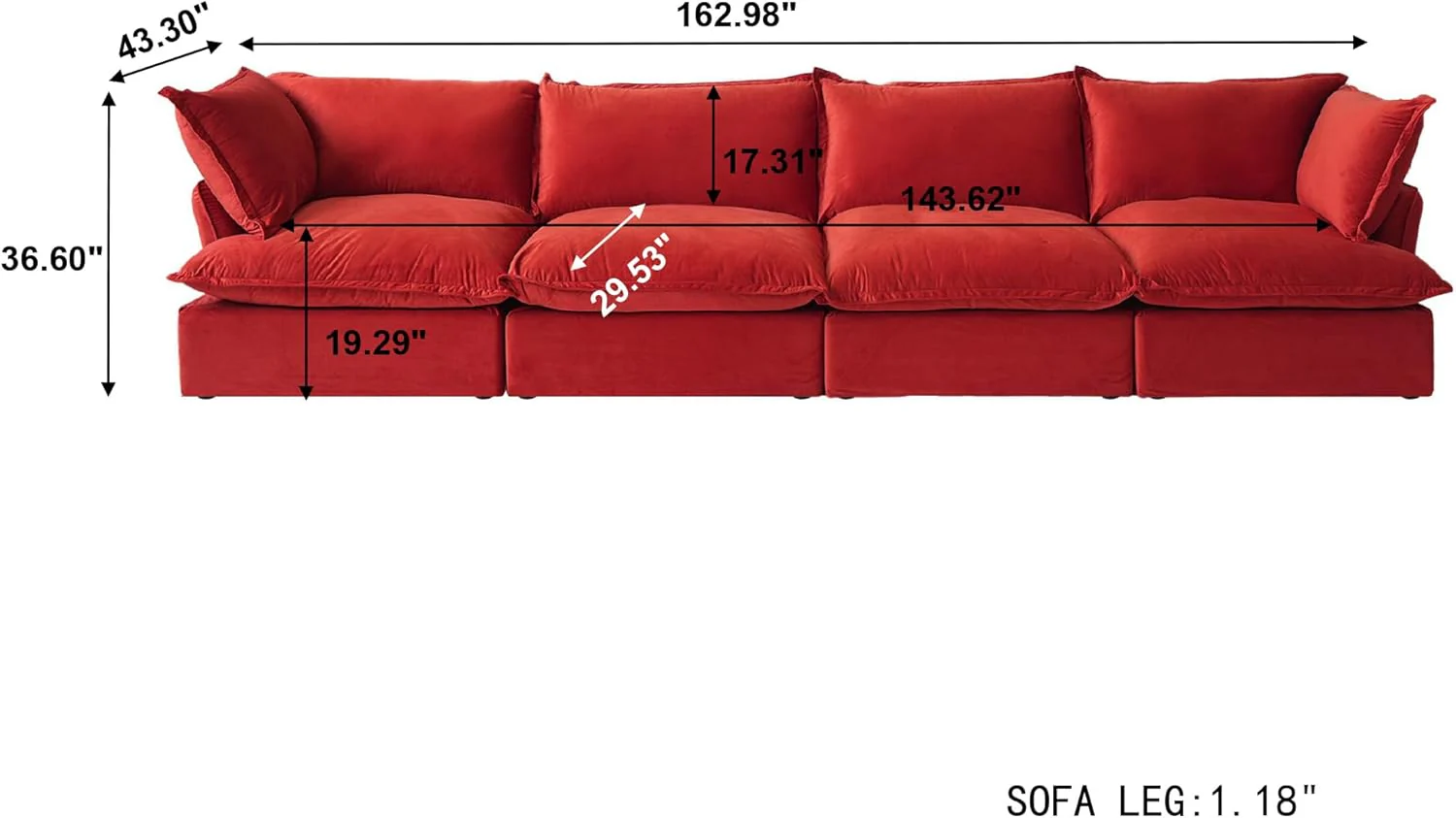 Sabi Modular Boucle Cloud Sofa- Red - 4-Seater Sofa - Image 3