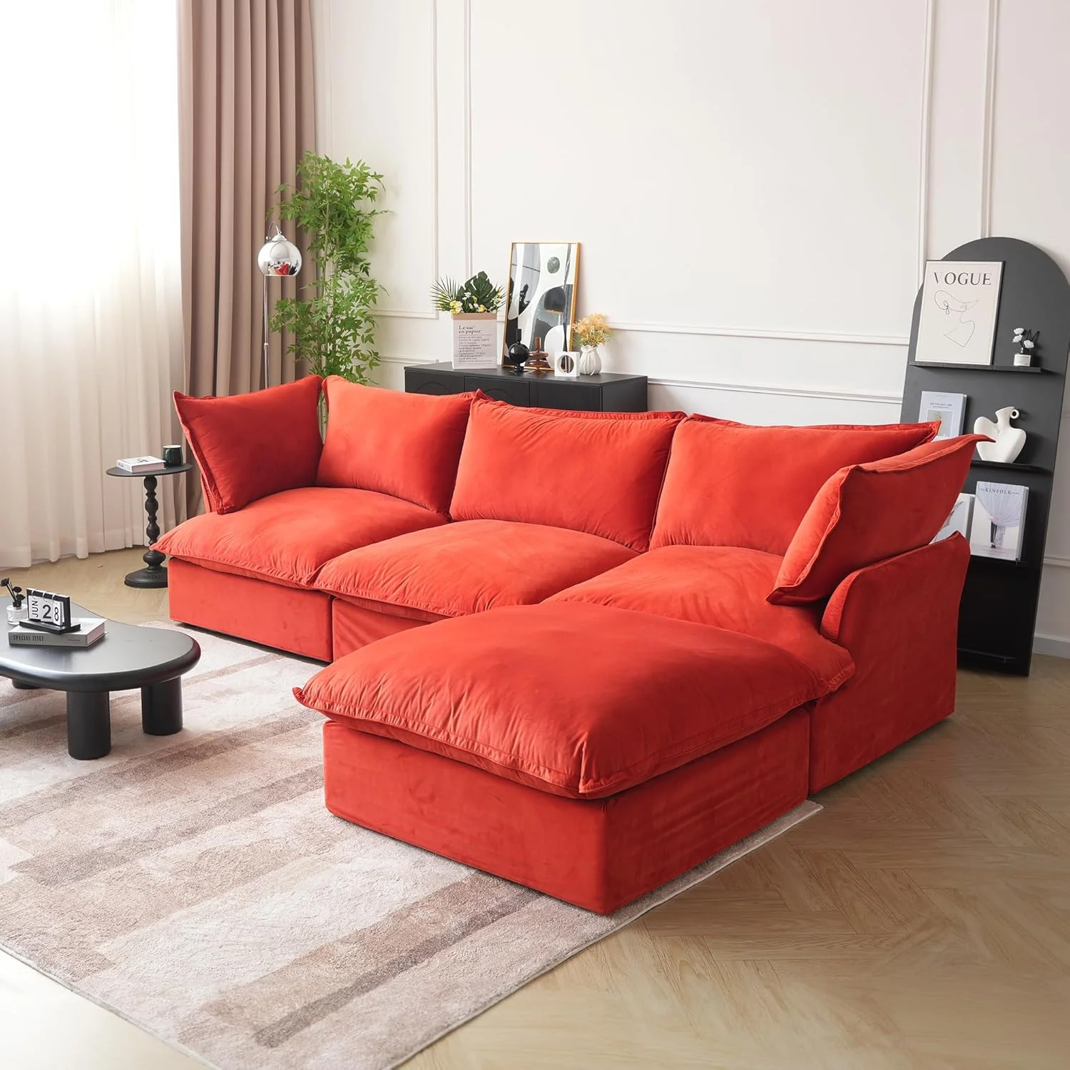 Sabi Modular Boucle Cloud Sofa - Red - Single Ottoman - Image 2