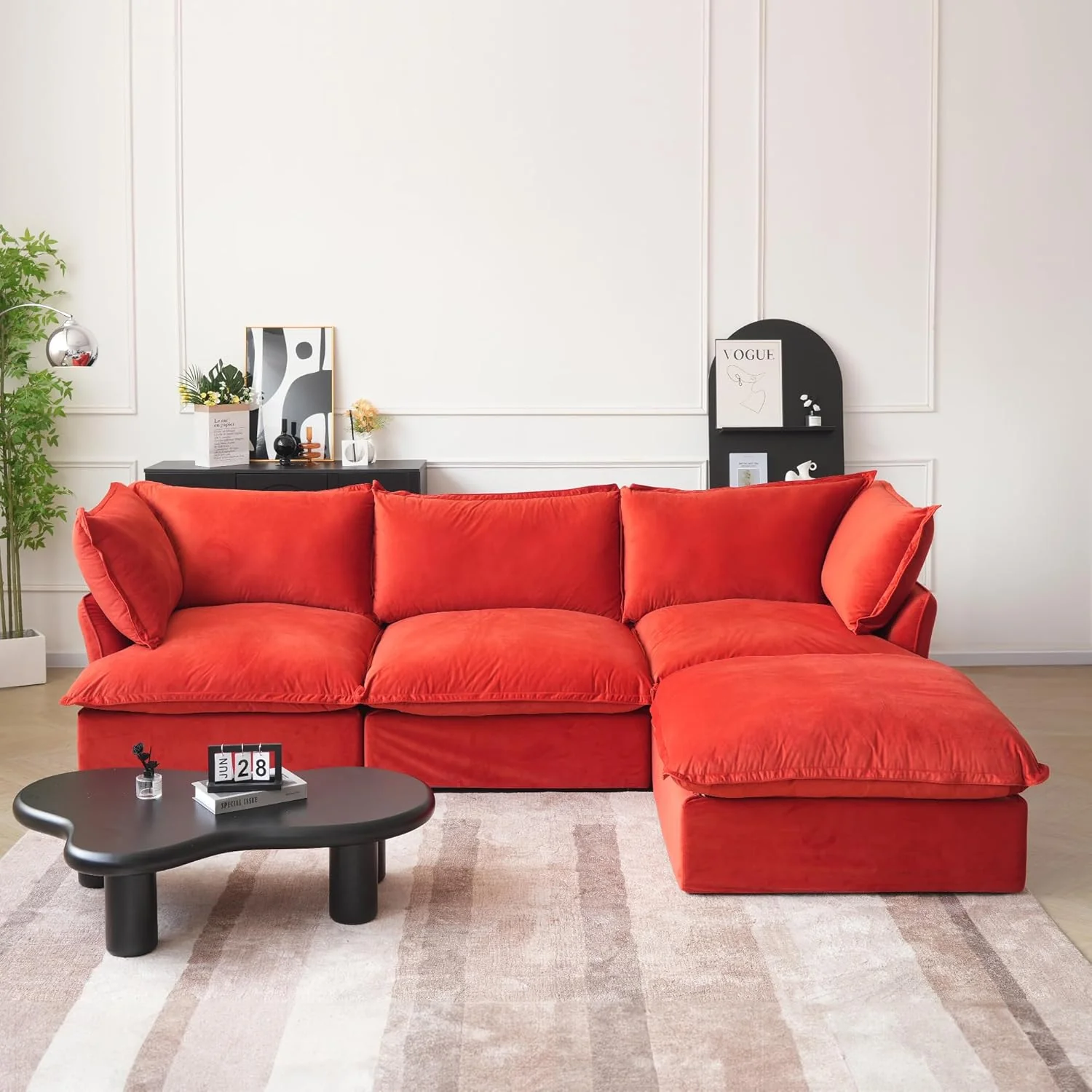 Sabi Modular Boucle Cloud Sofa - Red - Single Ottoman - Image 3