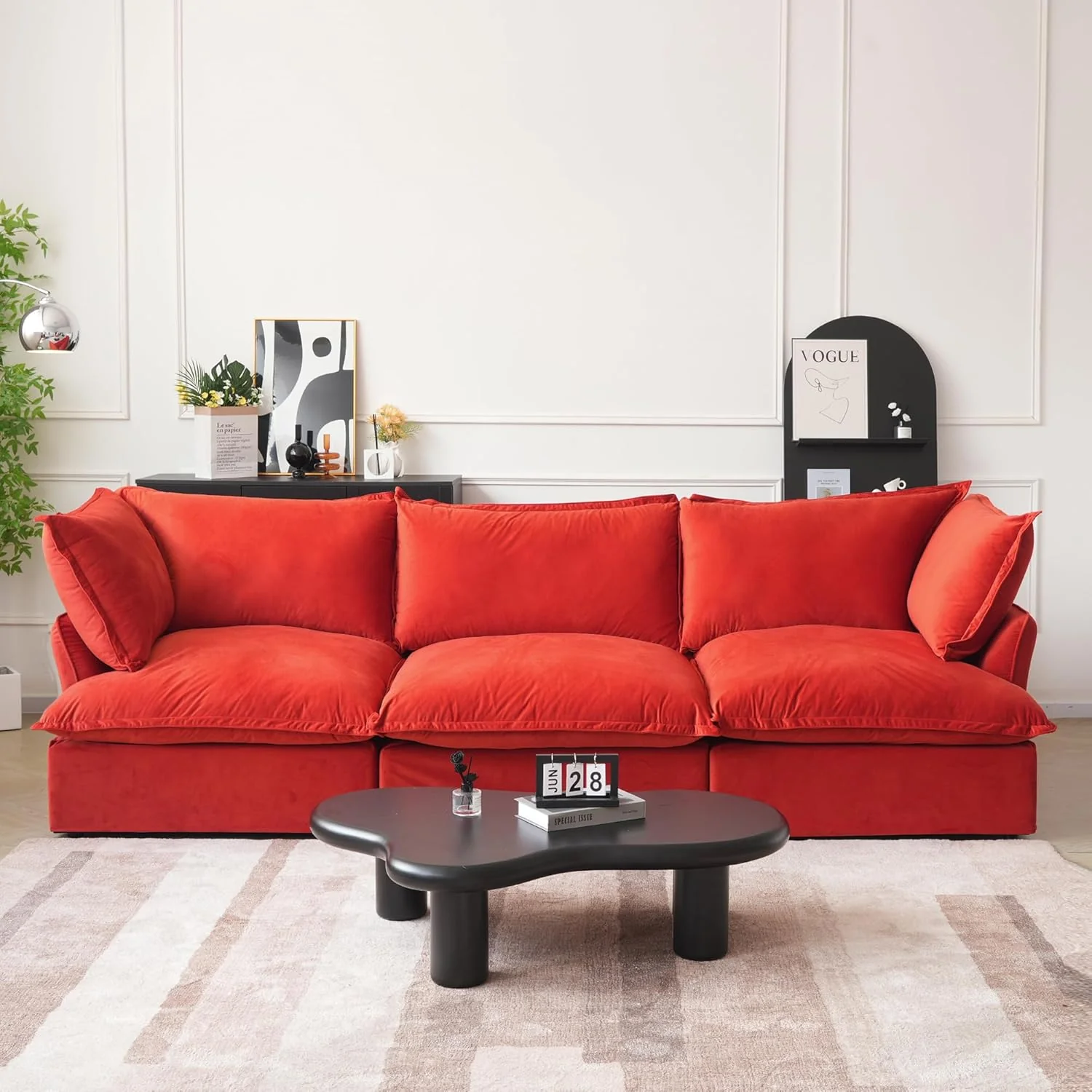 Sabi Modular Boucle Cloud Sofa - Red - Single Ottoman - Image 6