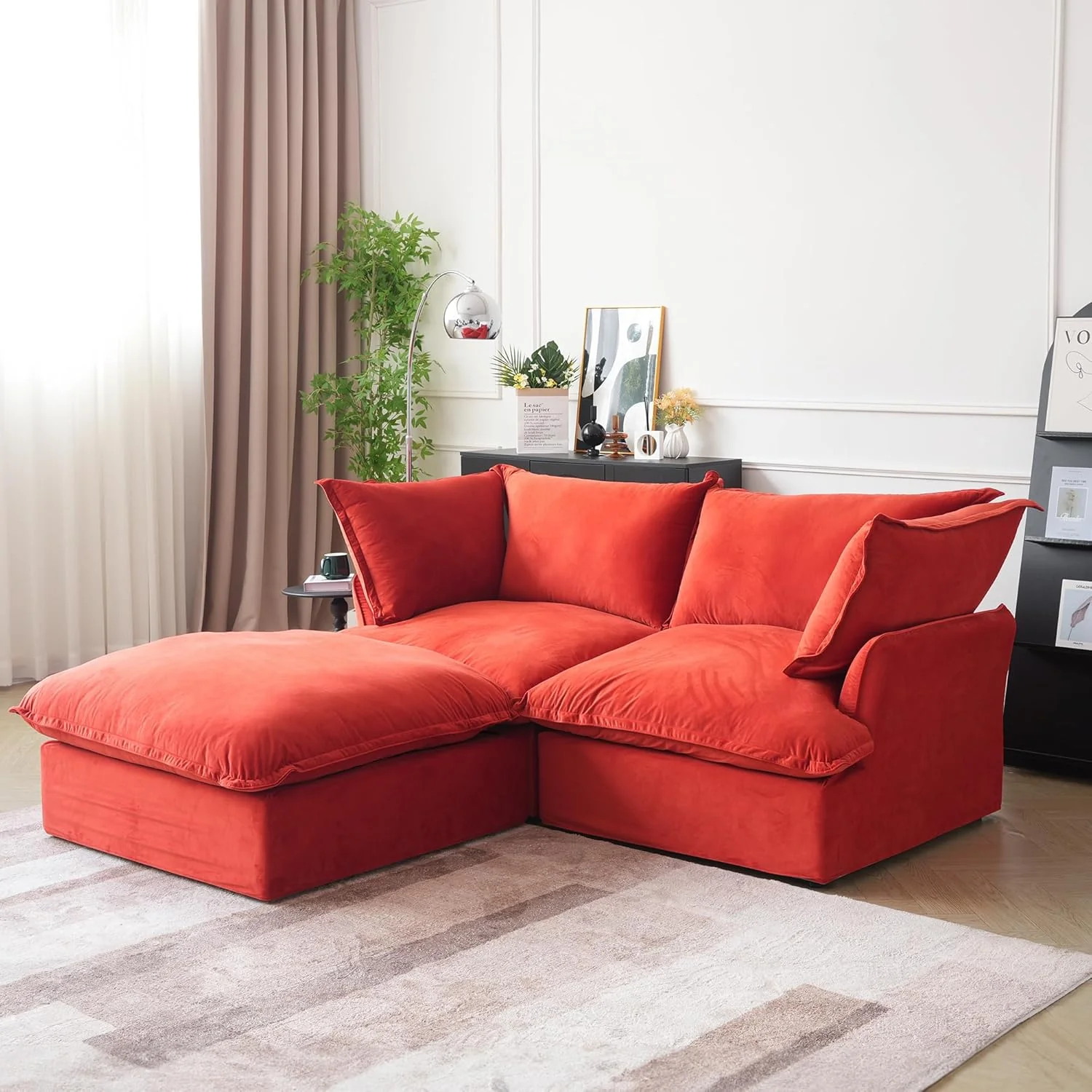 Sabi Modular Boucle Cloud Sofa - Red - Single Seater Sofa - Image 3