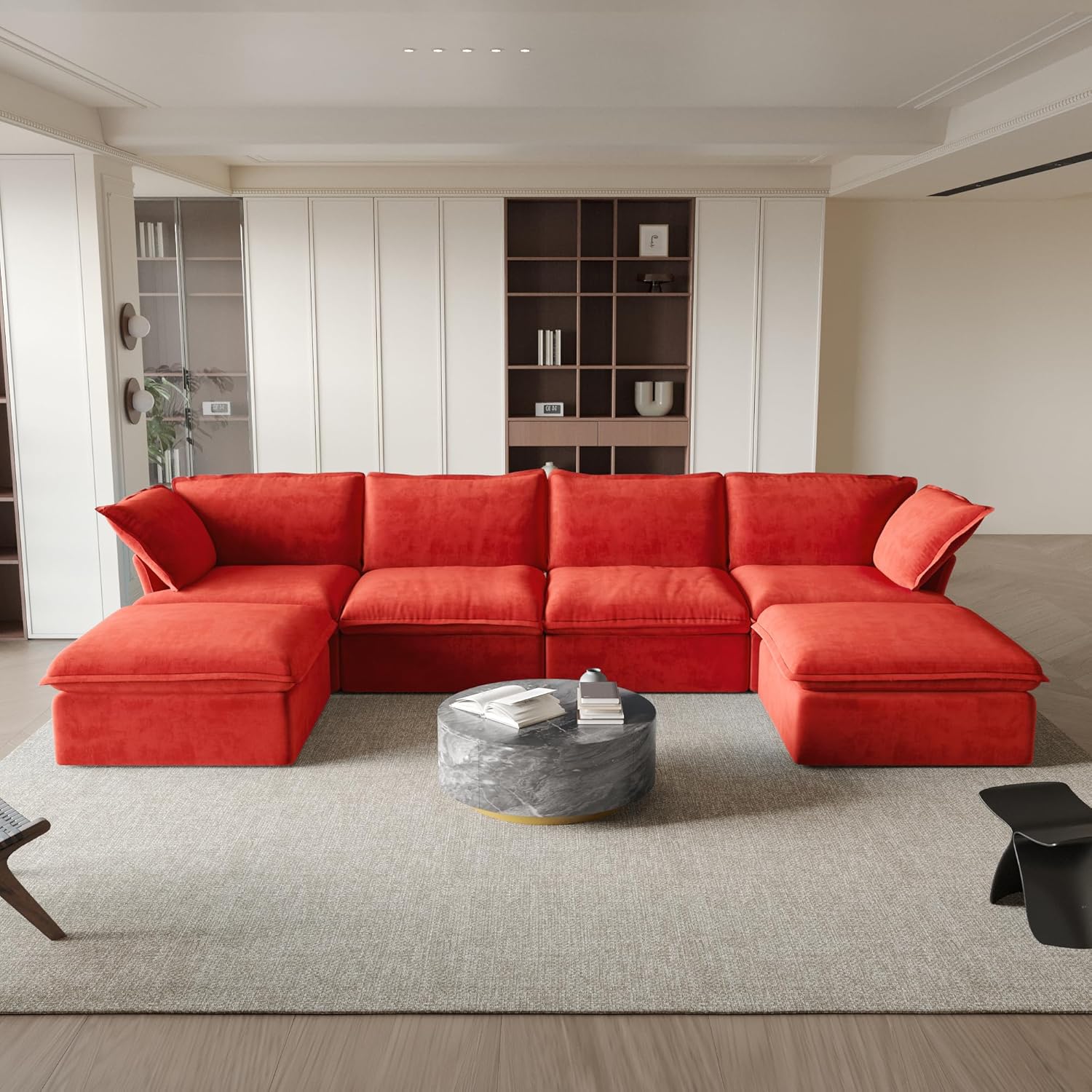 Sabi Modular Boucle Cloud Sofa - Red - Single Seater Sofa - Image 4