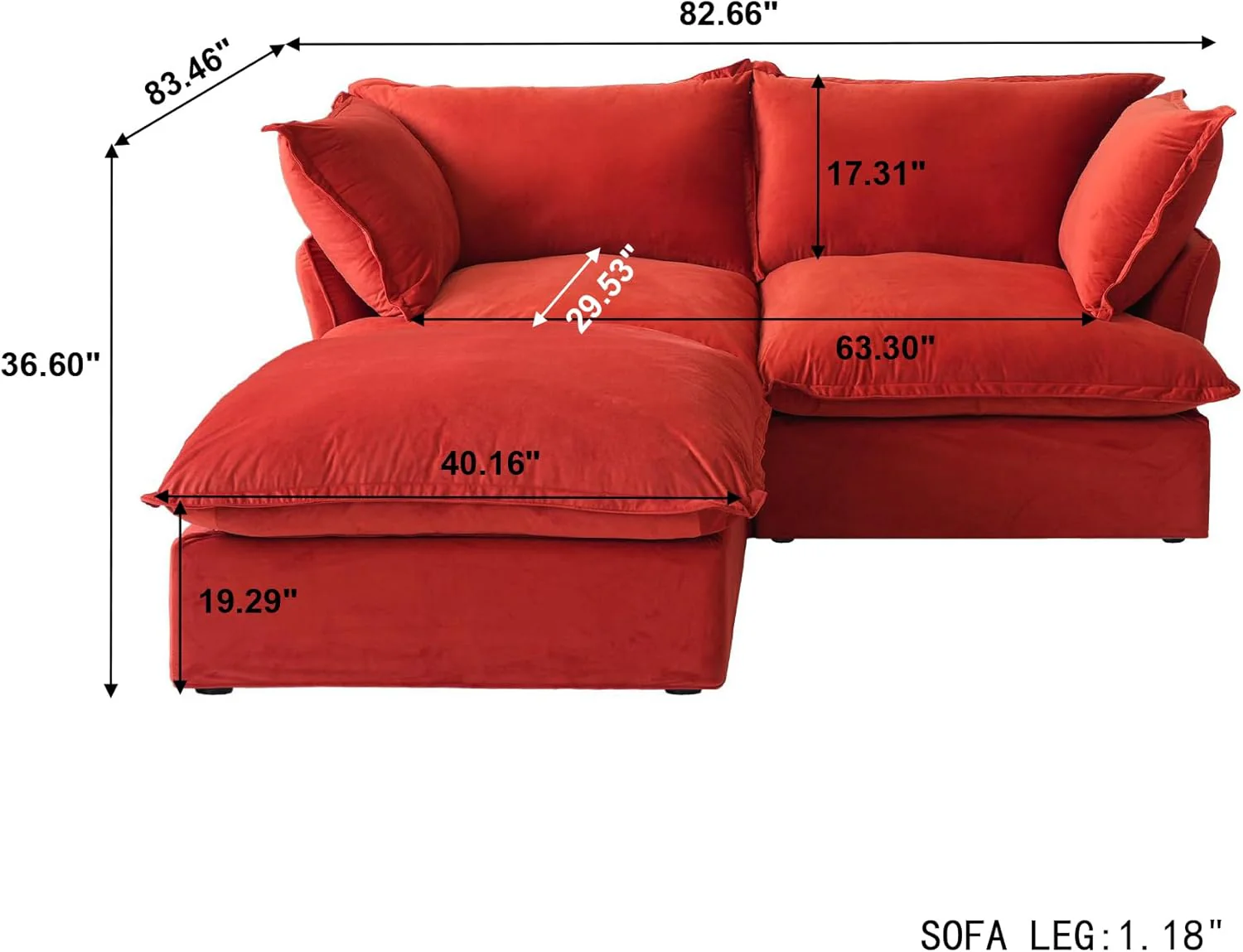 Sabi Modular Boucle Cloud Sofa - Red - Single Seater Sofa with Ottoman - Image 4