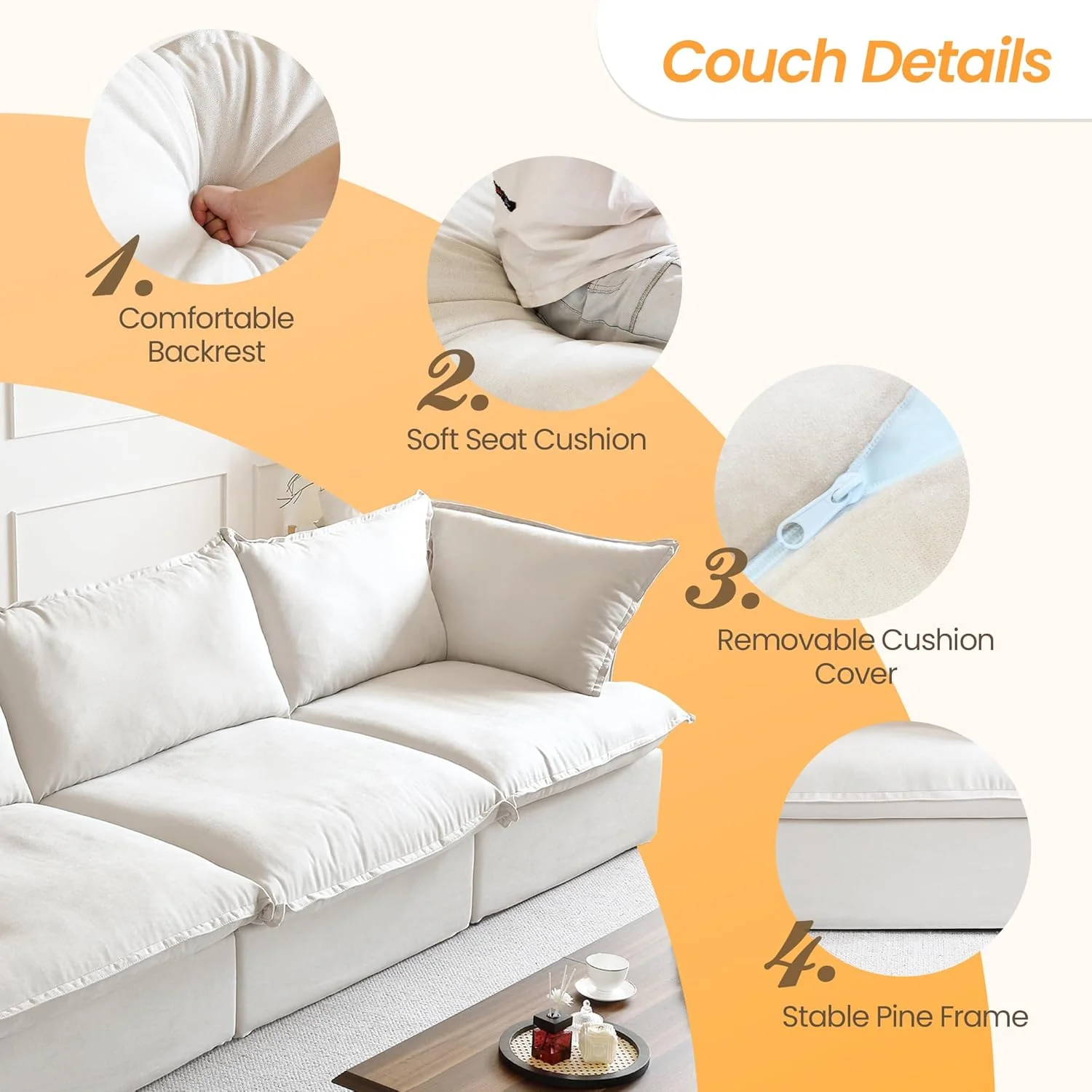 Sabi Modular Boucle Cloud Sofa - Snow White - 2-Seater Sofa - Image 3