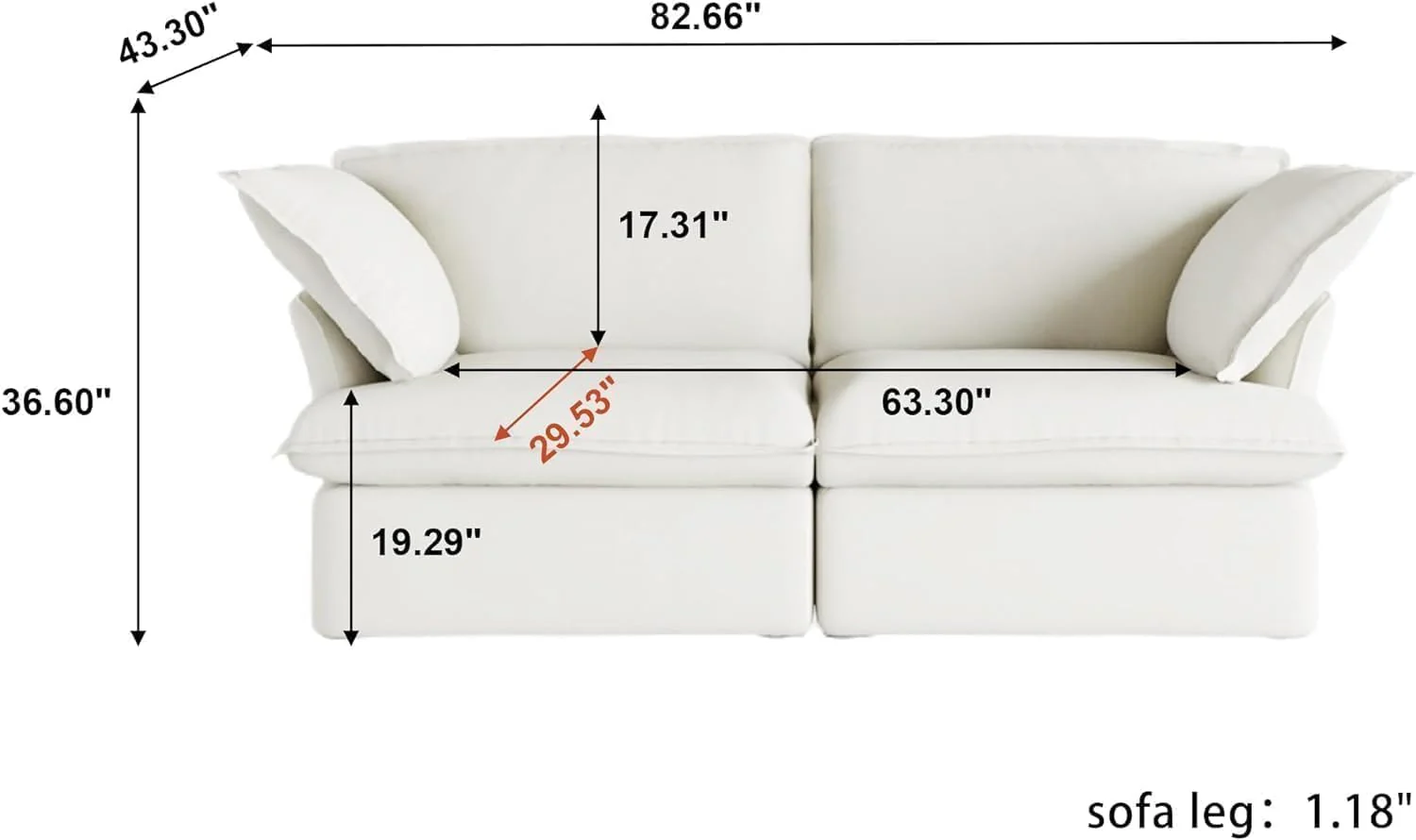 Sabi Modular Boucle Cloud Sofa - Snow White - 2-Seater Sofa - Image 4