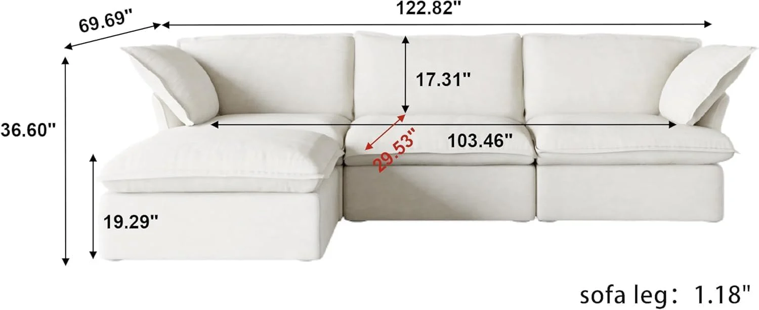 Sabi Modular Boucle Cloud Sofa - Snow White - 3-Seater Sectional Sofa with Ottoman - Image 7