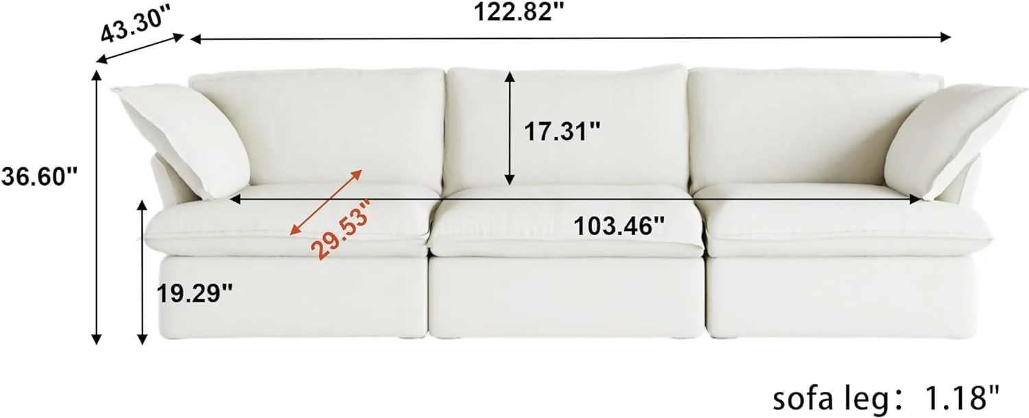 Sabi Modular Boucle Cloud Sofa - Snow White - 3-Seater Sofa - Image 4