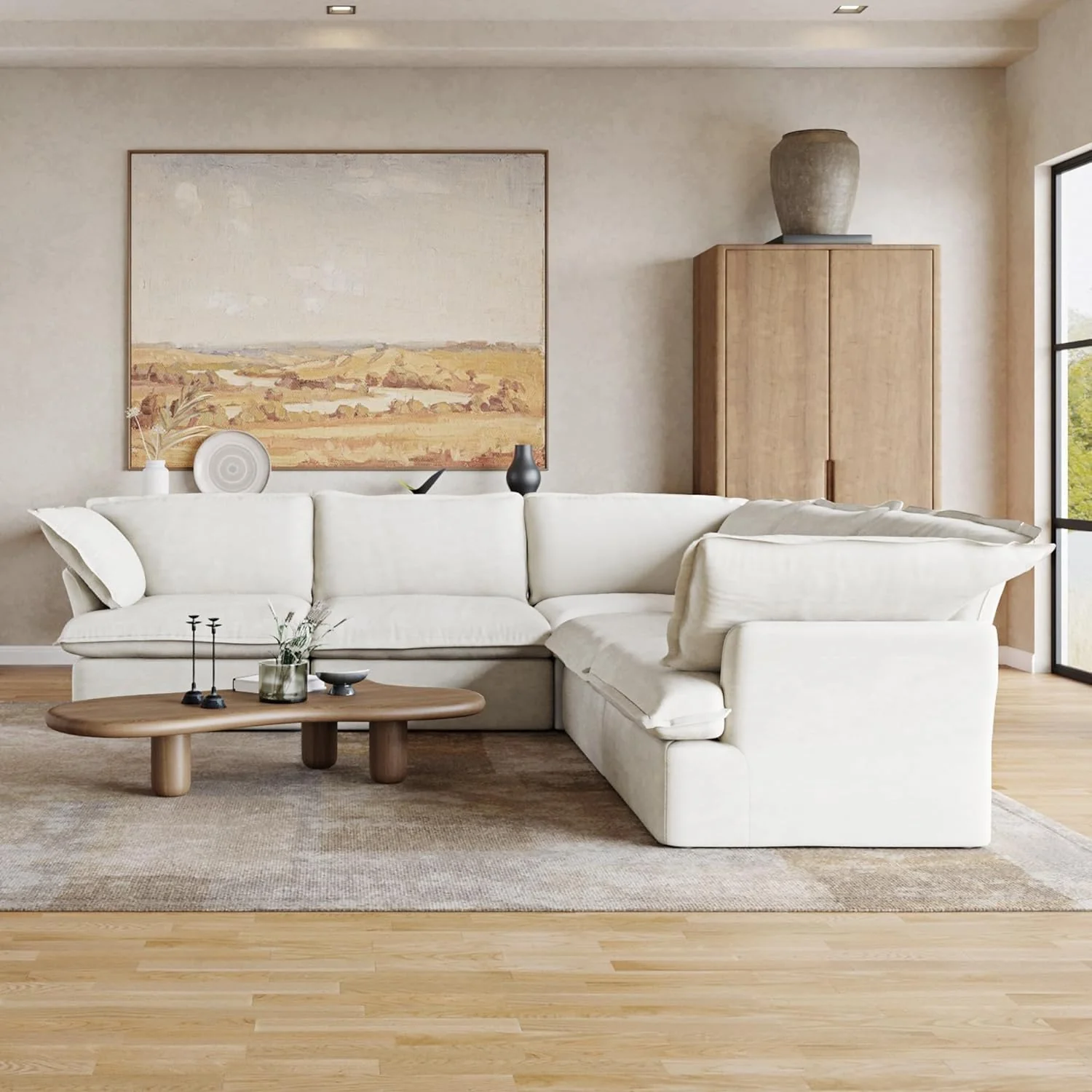 Sabi Modular Boucle Cloud Sofa - Snow White - 5-Seater Corner Sectional (V-Shaped) - Image 5