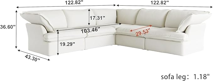 Sabi Modular Boucle Cloud Sofa - Snow White - 5-Seater Corner Sectional (V-Shaped) - Image 6