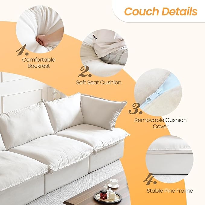 Sabi Modular Boucle Cloud Sofa - Snow White - 5-Seater Sectional Sofa with Ottoman - Image 4