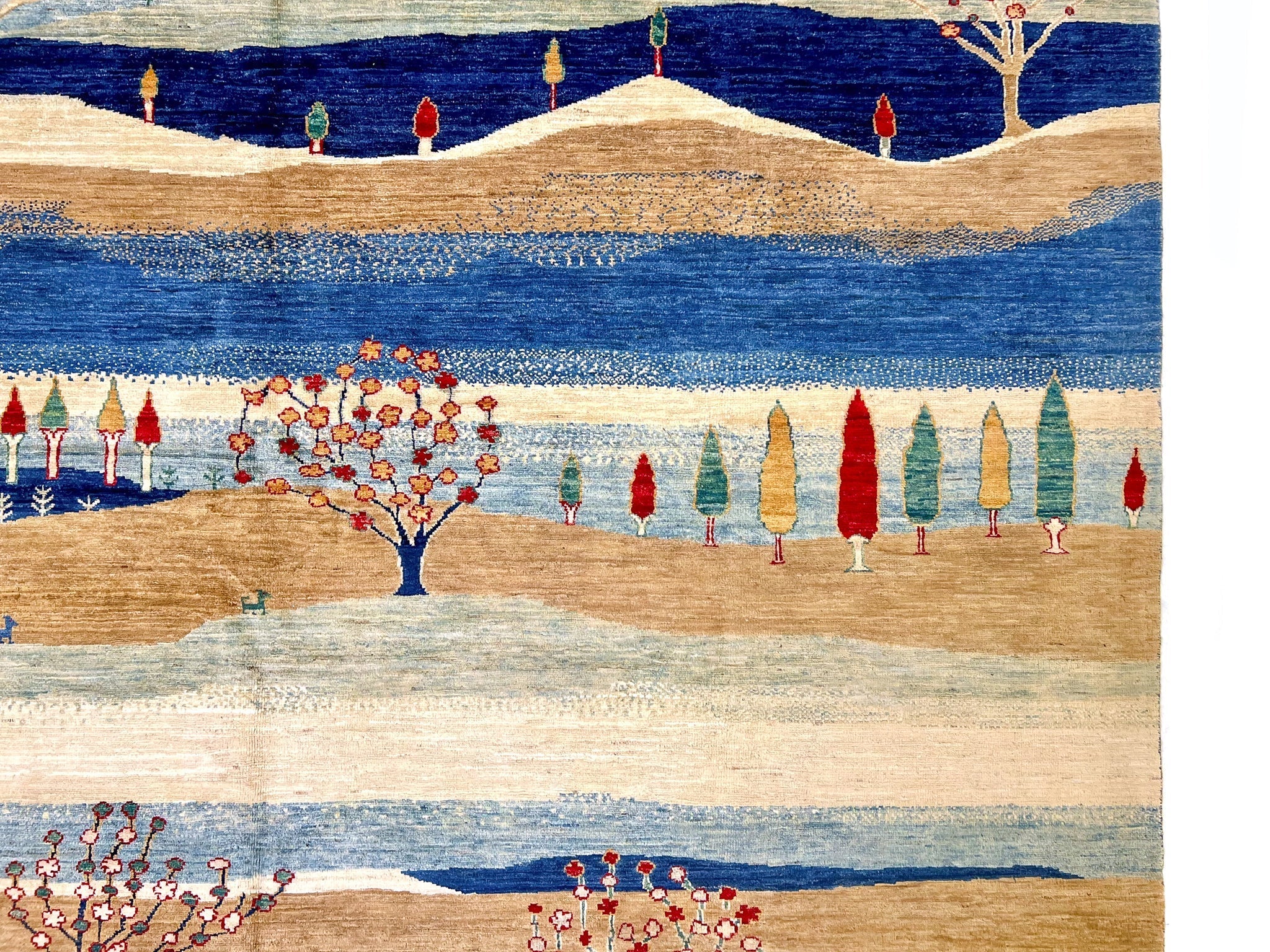 Scenic Afghan Gabbeh (8'00"x9'07") blue/sand/ivory - Image 11