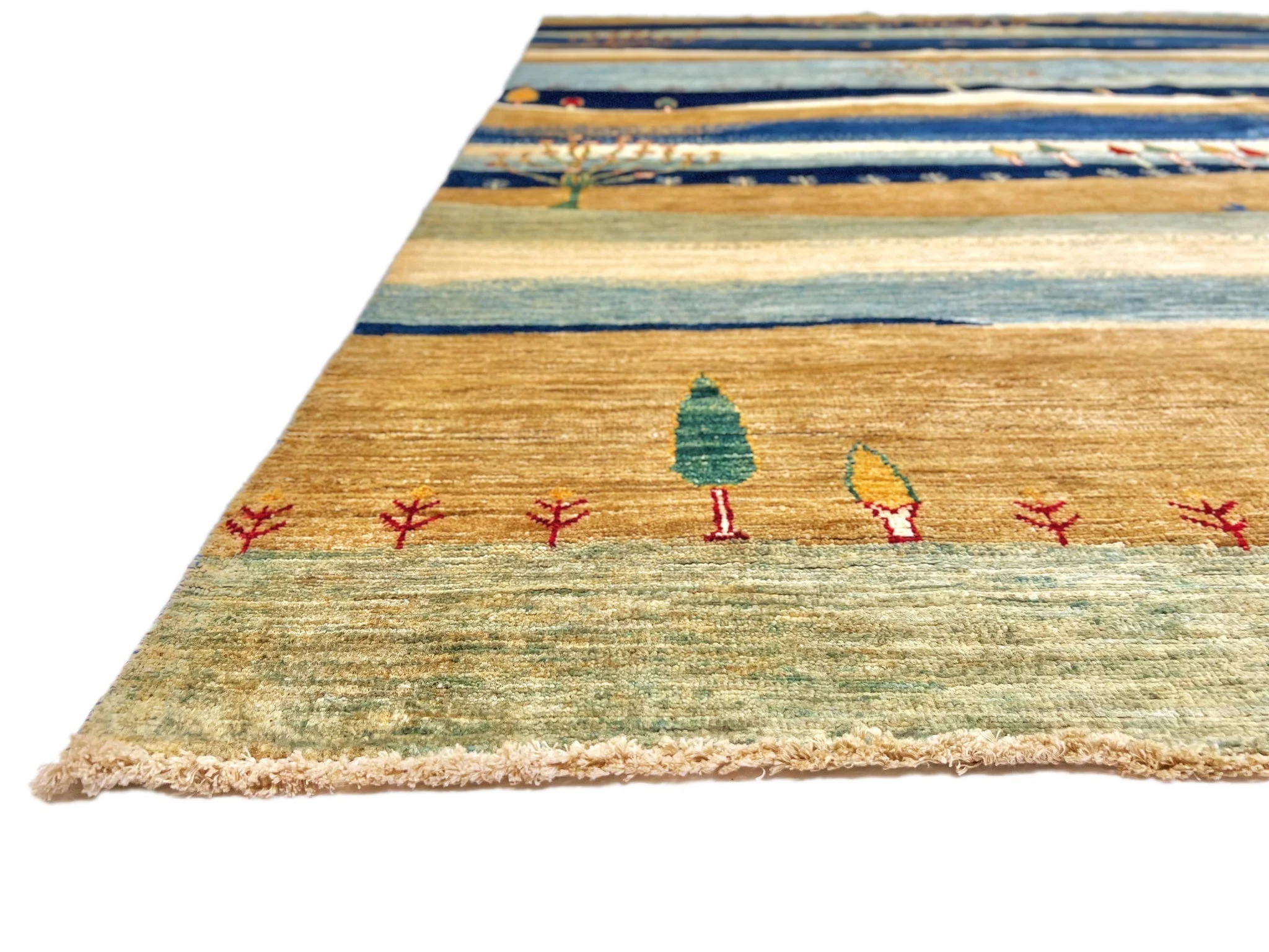 Scenic Afghan Gabbeh (8'00"x9'07") blue/sand/ivory - Image 3