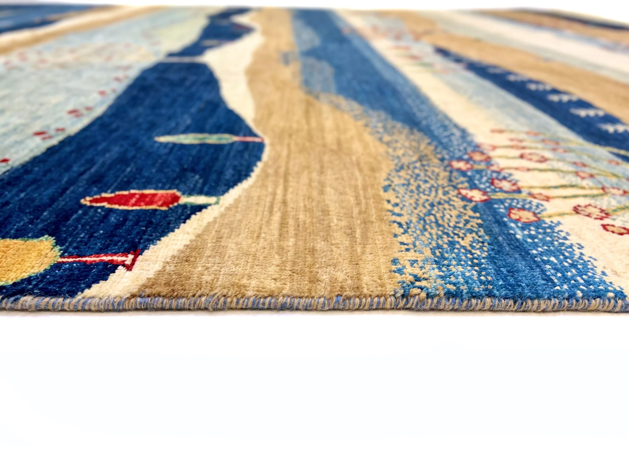 Scenic Afghan Gabbeh (8'00"x9'07") blue/sand/ivory - Image 4