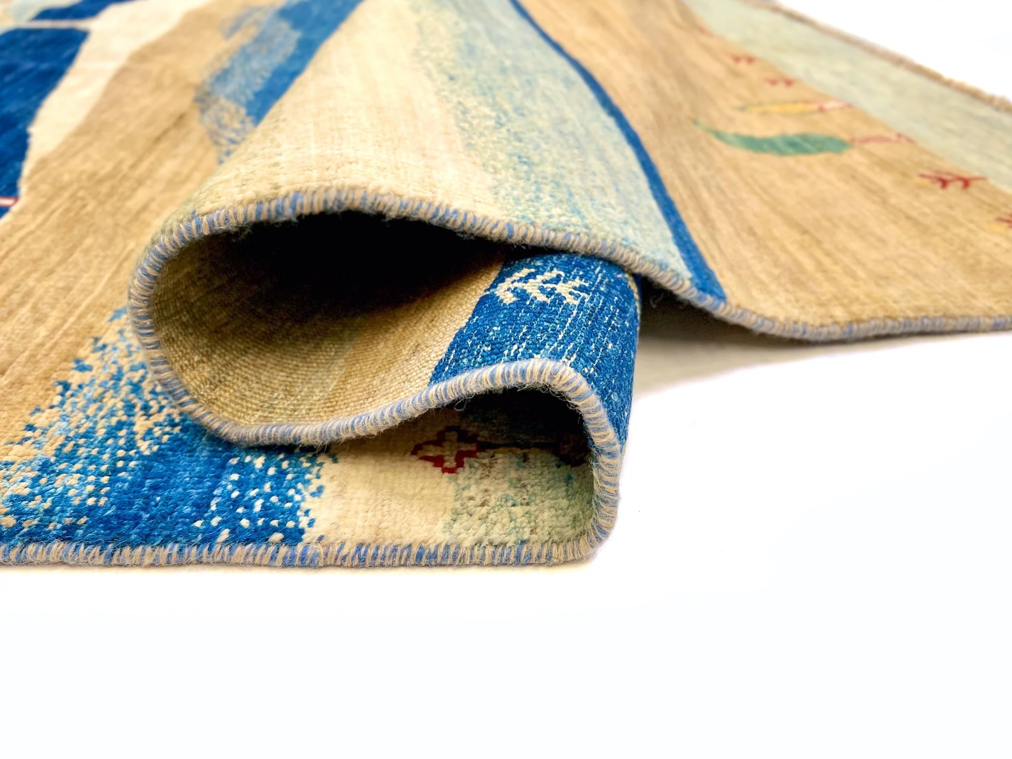 Scenic Afghan Gabbeh (8'00"x9'07") blue/sand/ivory - Image 5