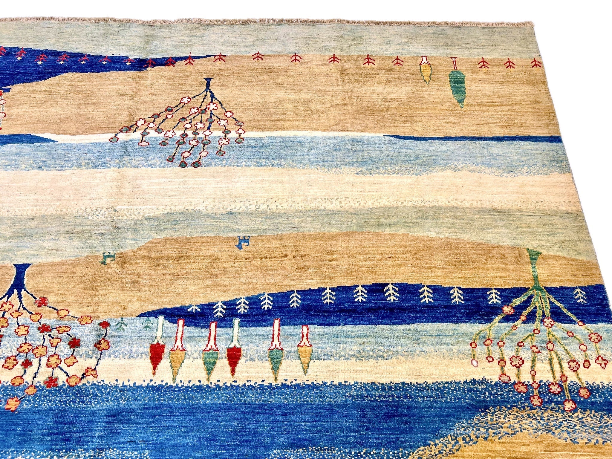 Scenic Afghan Gabbeh (8'00"x9'07") blue/sand/ivory - Image 8