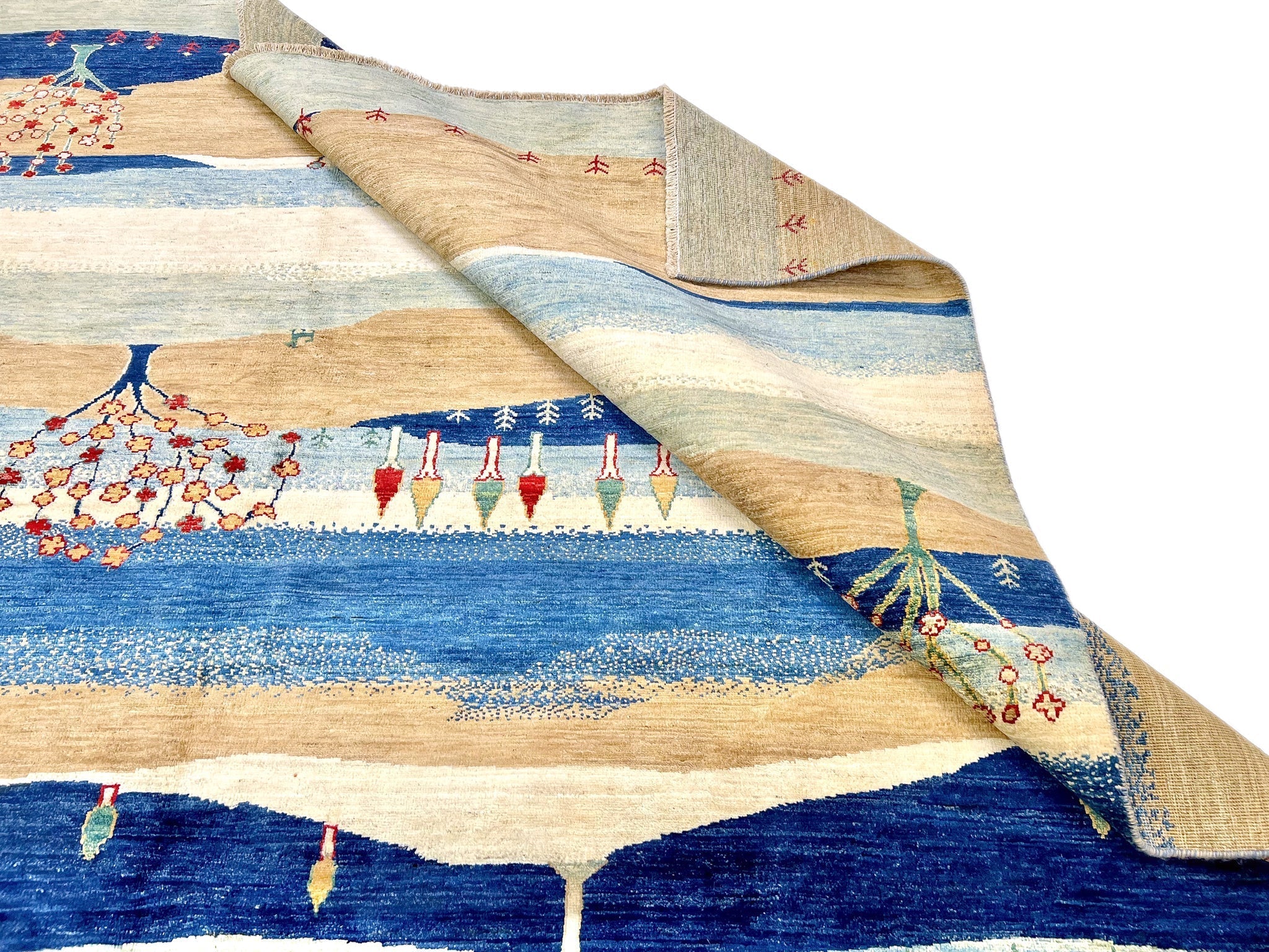 Scenic Afghan Gabbeh (8'00"x9'07") blue/sand/ivory - Image 9