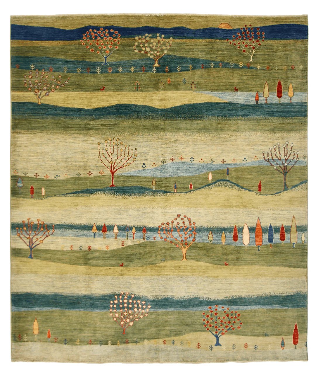 Scenic Afghan Gabbeh (8'02"x9'06") greens/blues