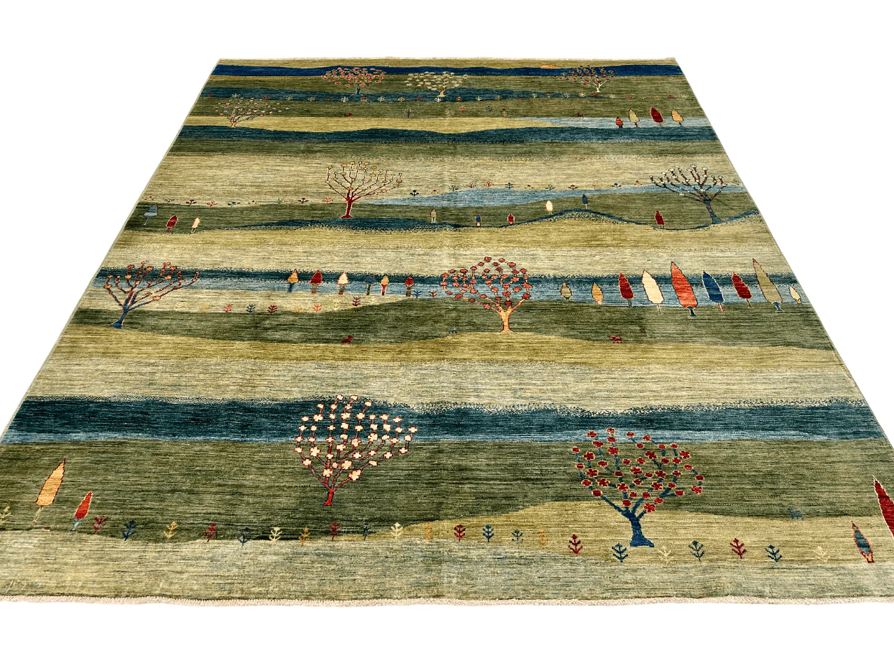 Scenic Afghan Gabbeh (8'02"x9'06") greens/blues - Image 10