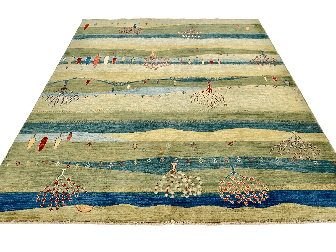 Scenic Afghan Gabbeh (8'02"x9'06") greens/blues - Image 11