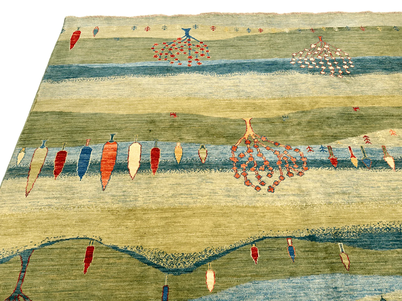 Scenic Afghan Gabbeh (8'02"x9'06") greens/blues - Image 6