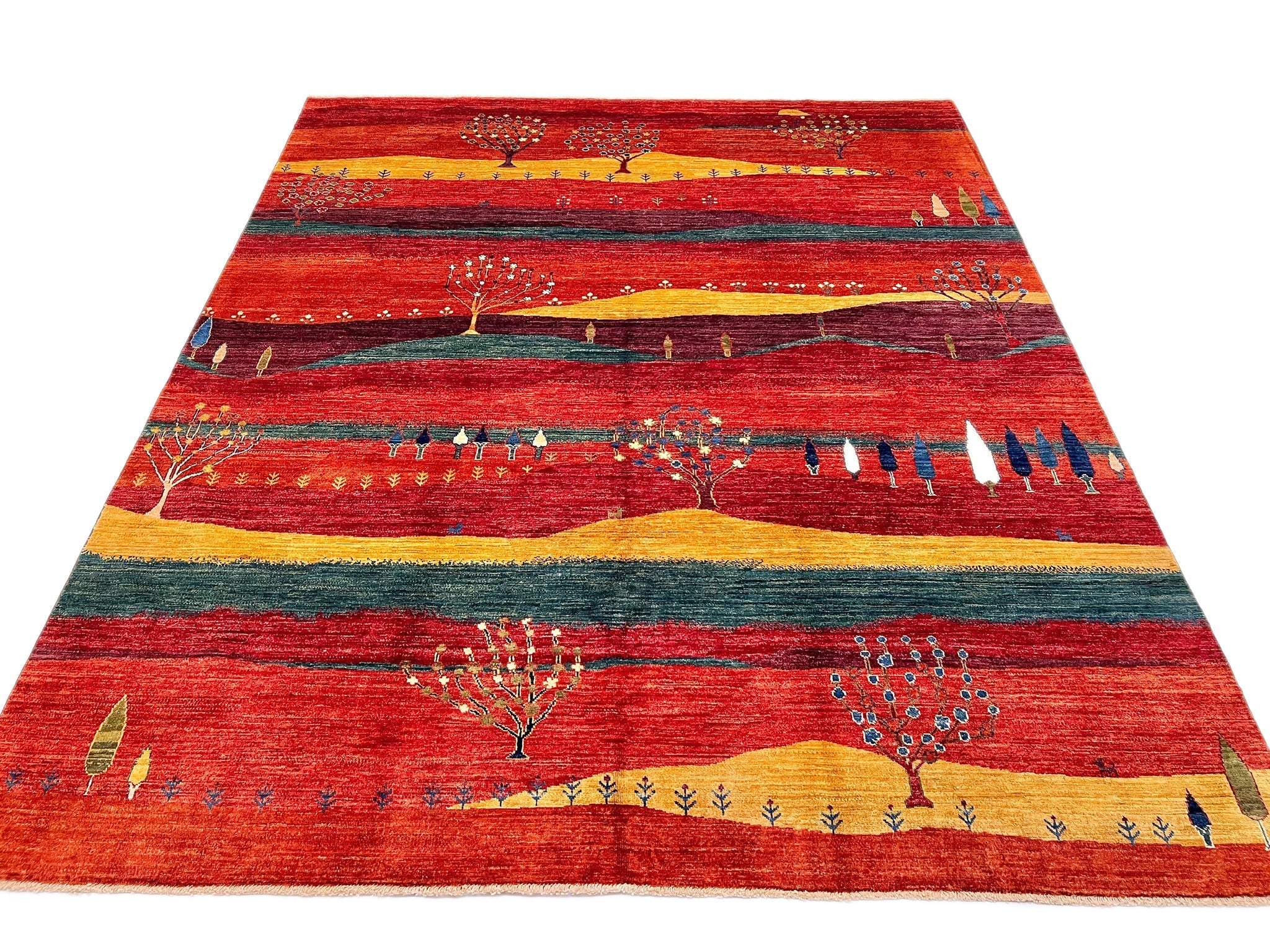 Scenic Afghan Gabbeh (8'03"x9'09") rust/red/dk.green - Image 7
