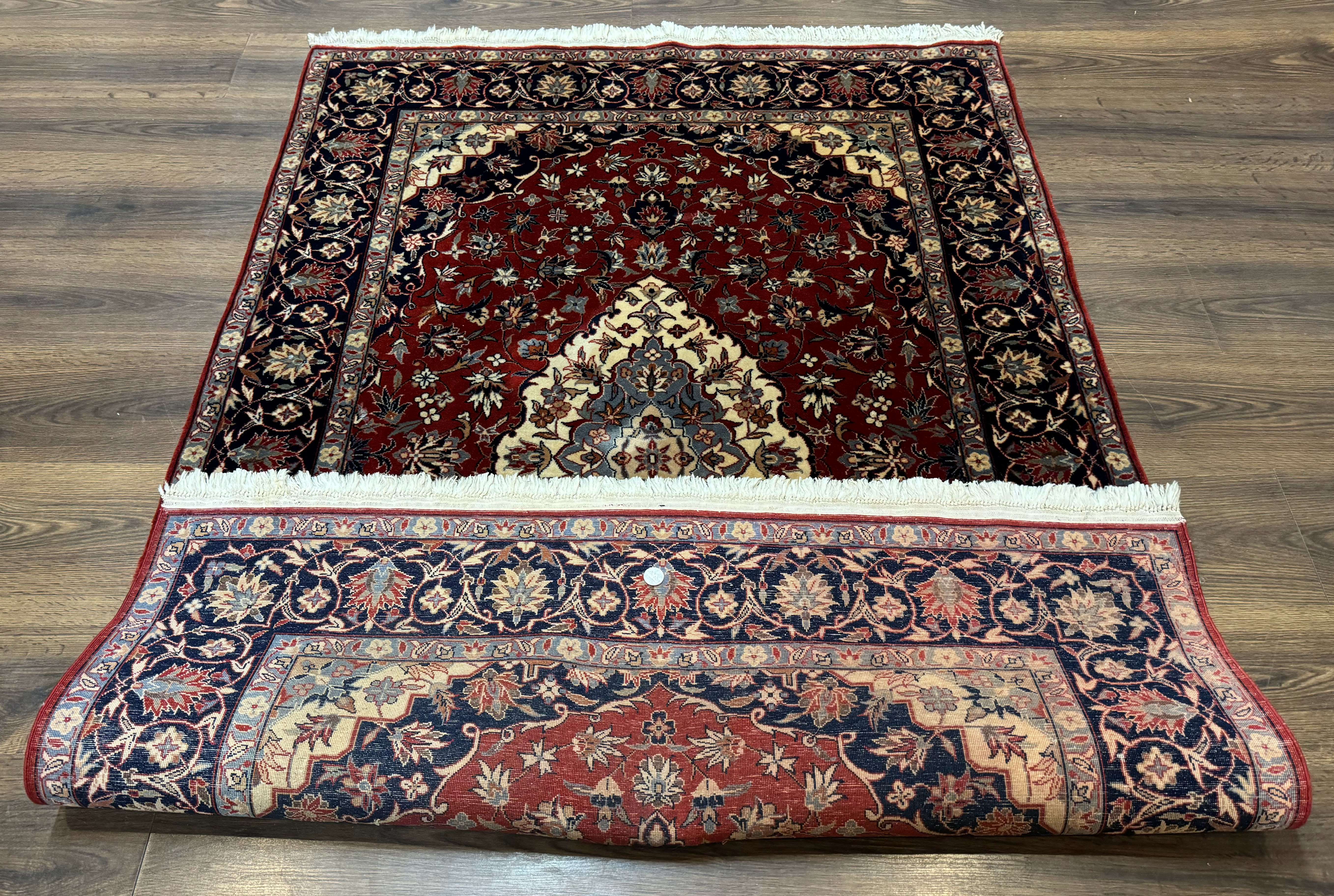 Sino Persian Rug 4x6, Traditional Wool Hand Knotted Carpet, Red Navy Blue, 225 KPSI - Image 11