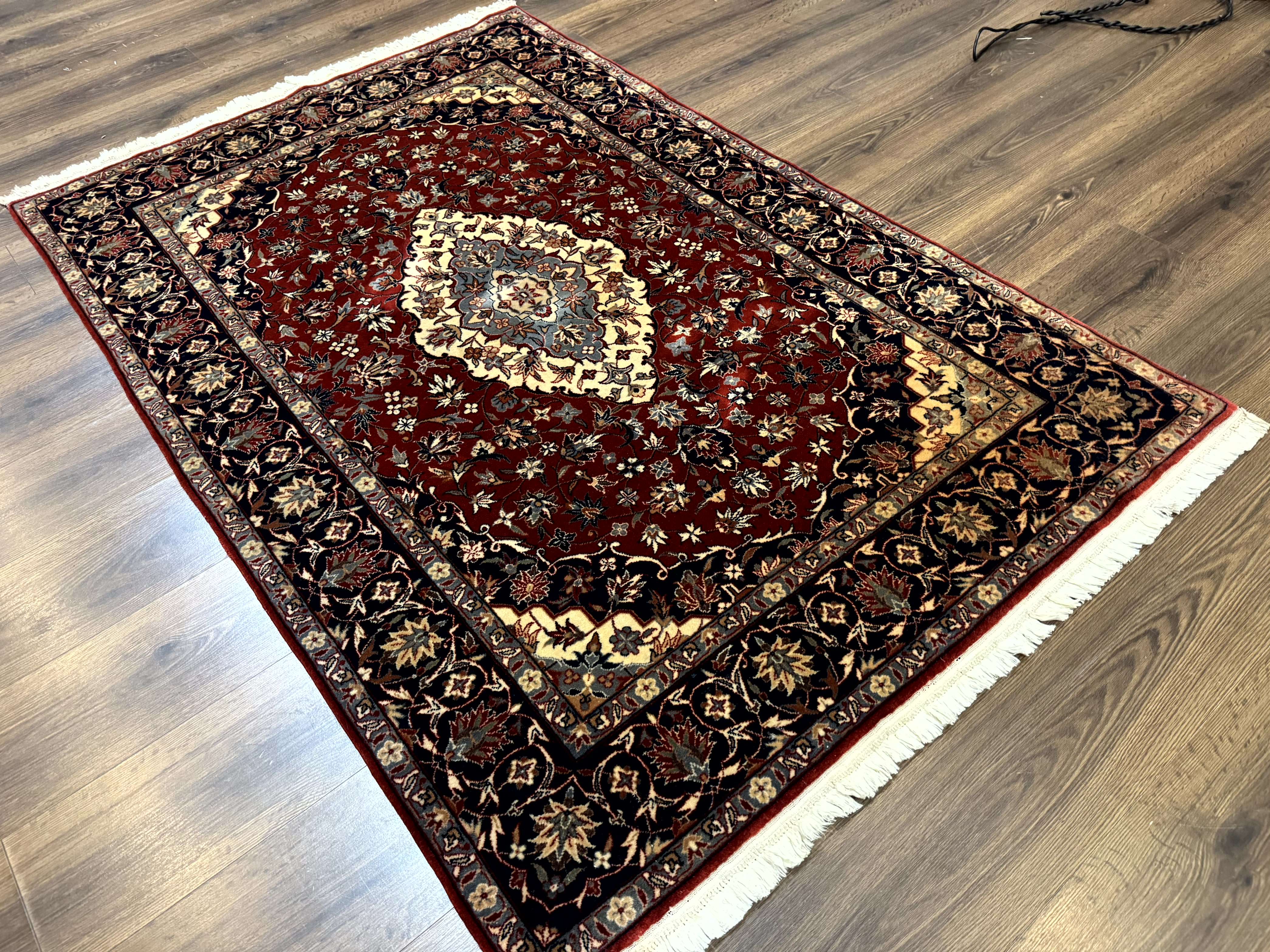 Sino Persian Rug 4x6, Traditional Wool Hand Knotted Carpet, Red Navy Blue, 225 KPSI - Image 12