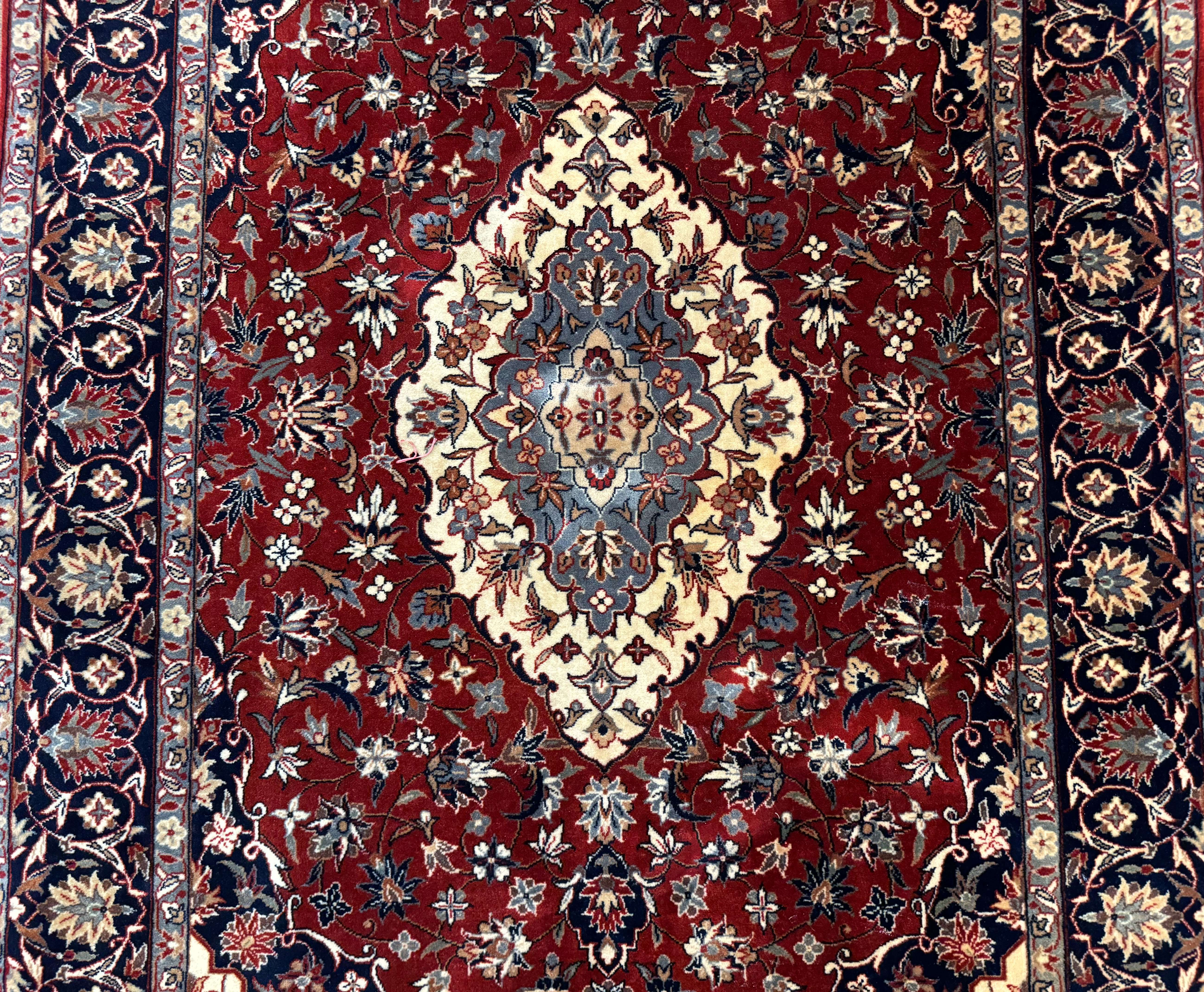 Sino Persian Rug 4x6, Traditional Wool Hand Knotted Carpet, Red Navy Blue, 225 KPSI - Image 4