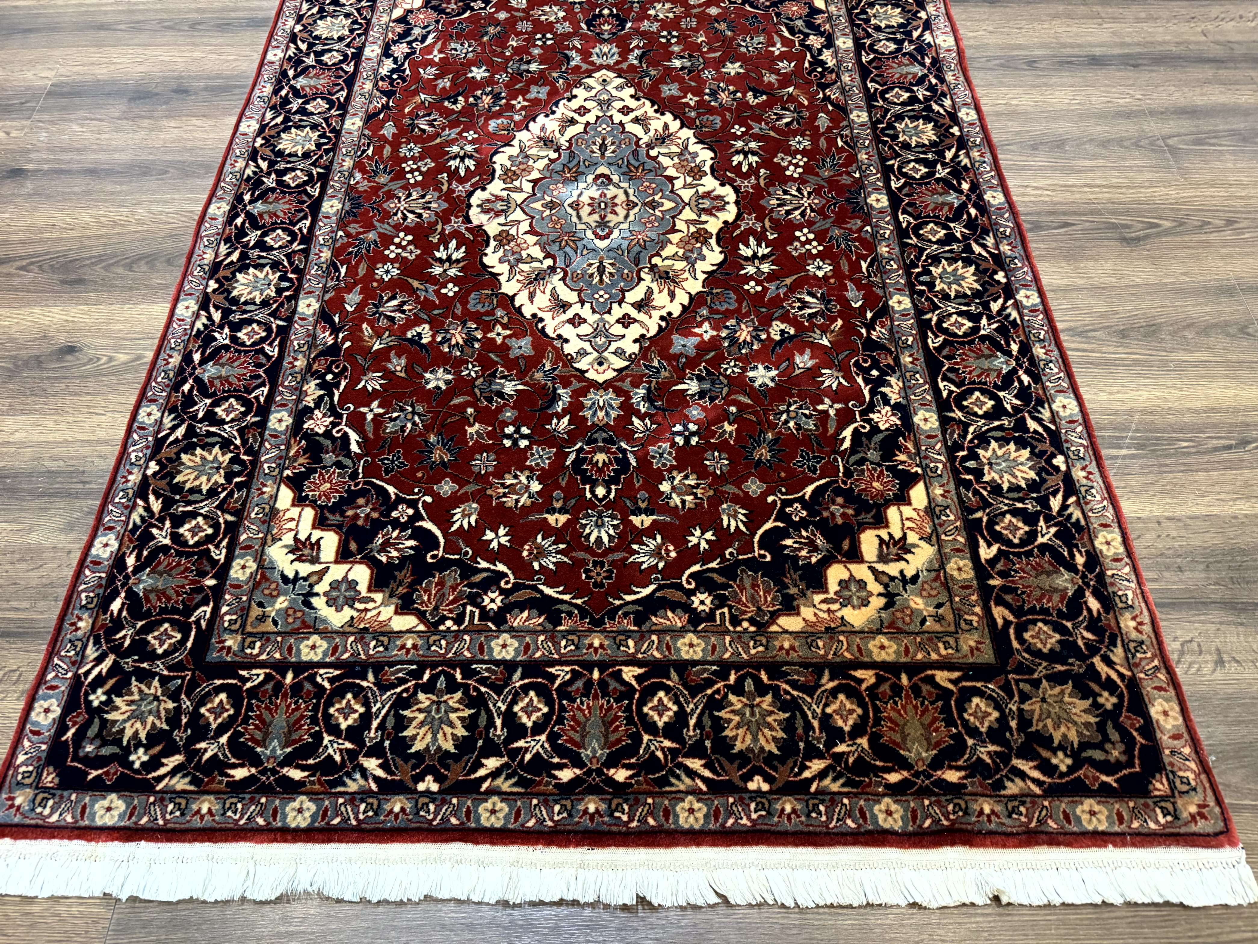 Sino Persian Rug 4x6, Traditional Wool Hand Knotted Carpet, Red Navy Blue, 225 KPSI - Image 5