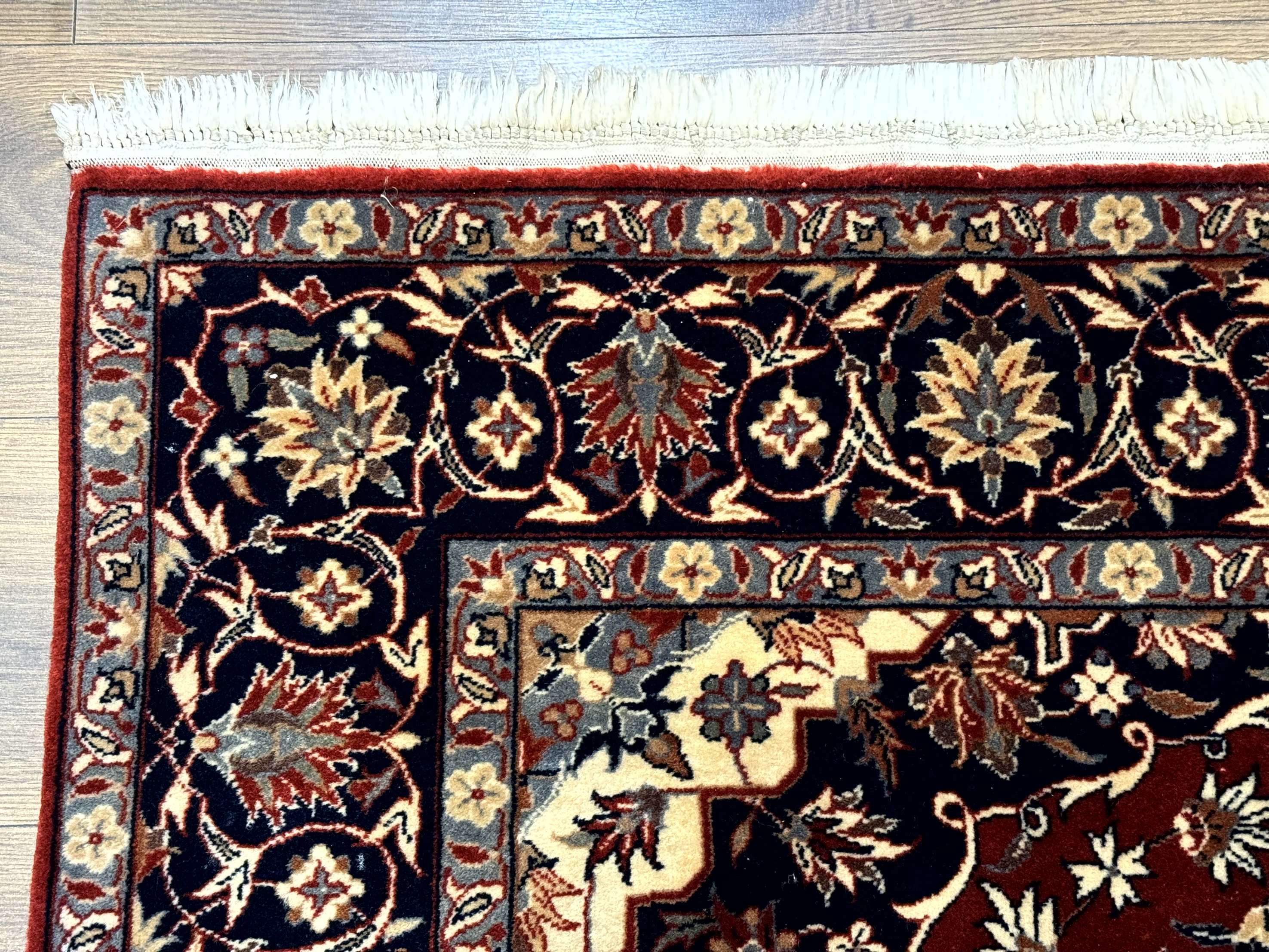 Sino Persian Rug 4x6, Traditional Wool Hand Knotted Carpet, Red Navy Blue, 225 KPSI - Image 6