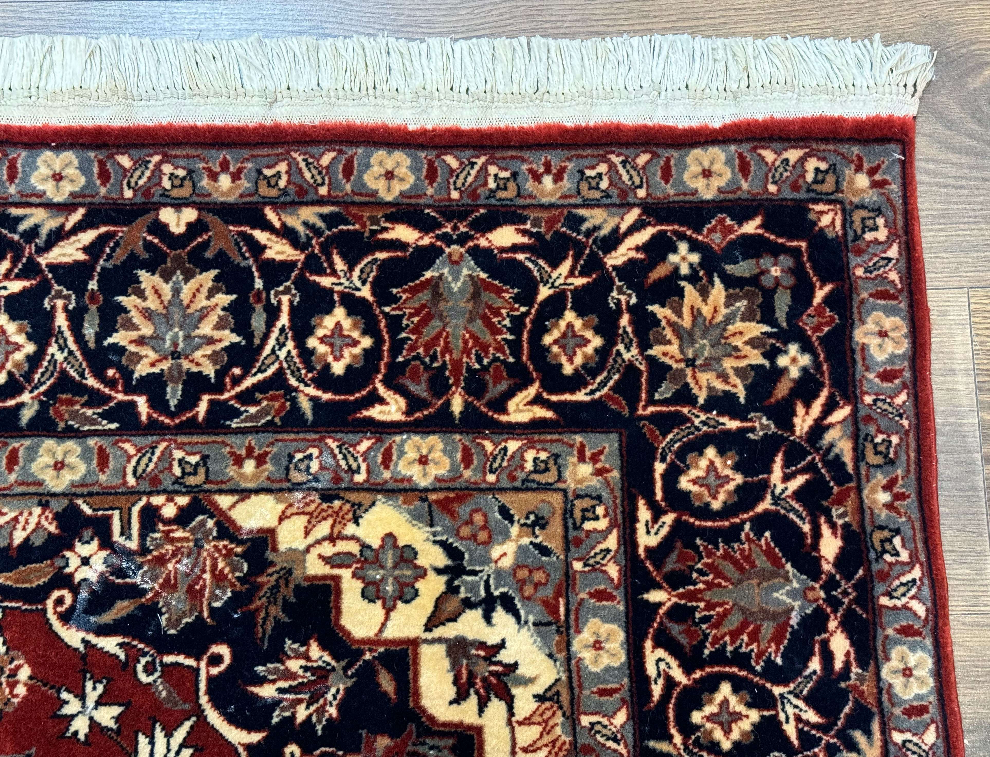 Sino Persian Rug 4x6, Traditional Wool Hand Knotted Carpet, Red Navy Blue, 225 KPSI - Image 7