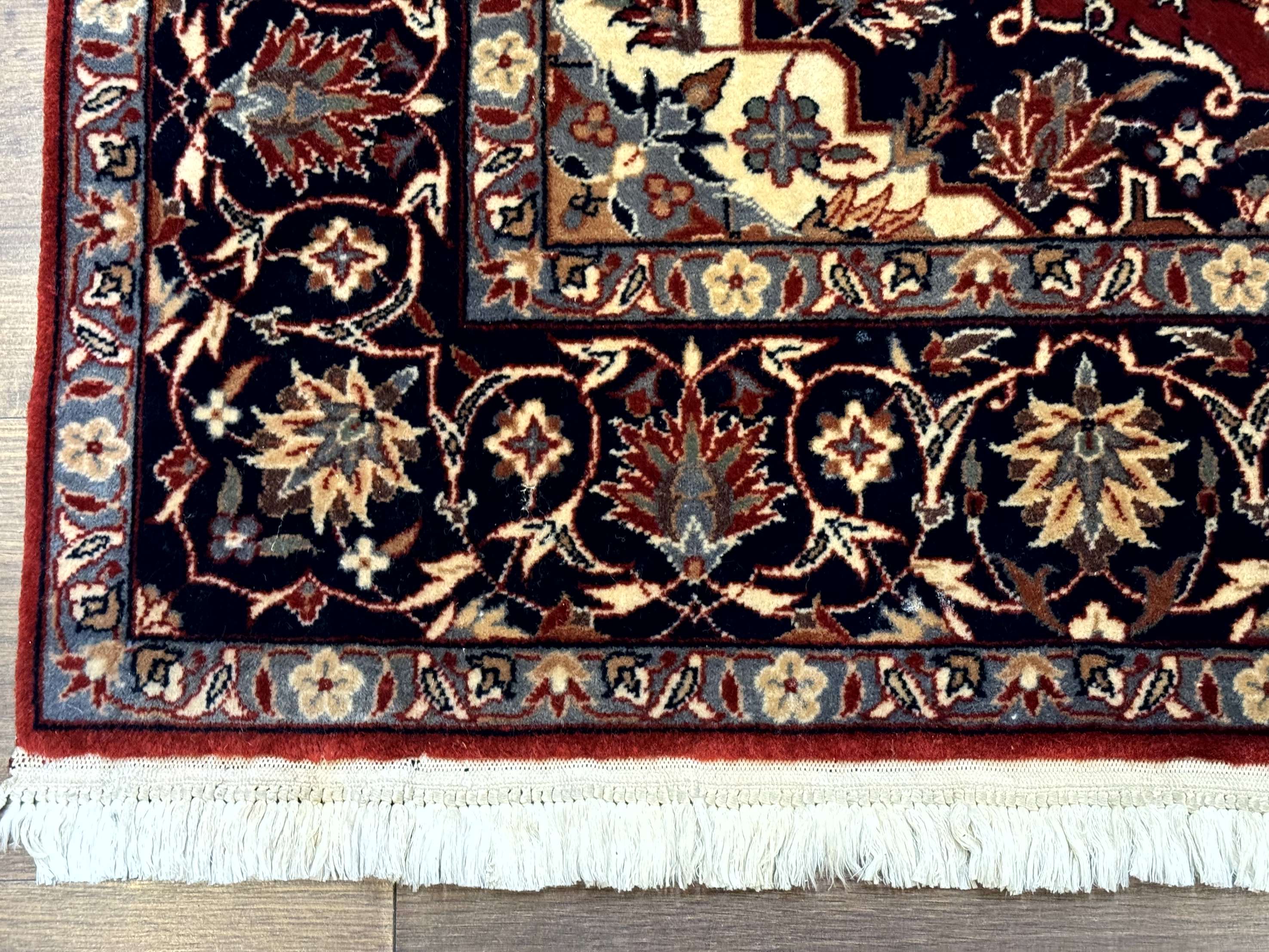 Sino Persian Rug 4x6, Traditional Wool Hand Knotted Carpet, Red Navy Blue, 225 KPSI - Image 8