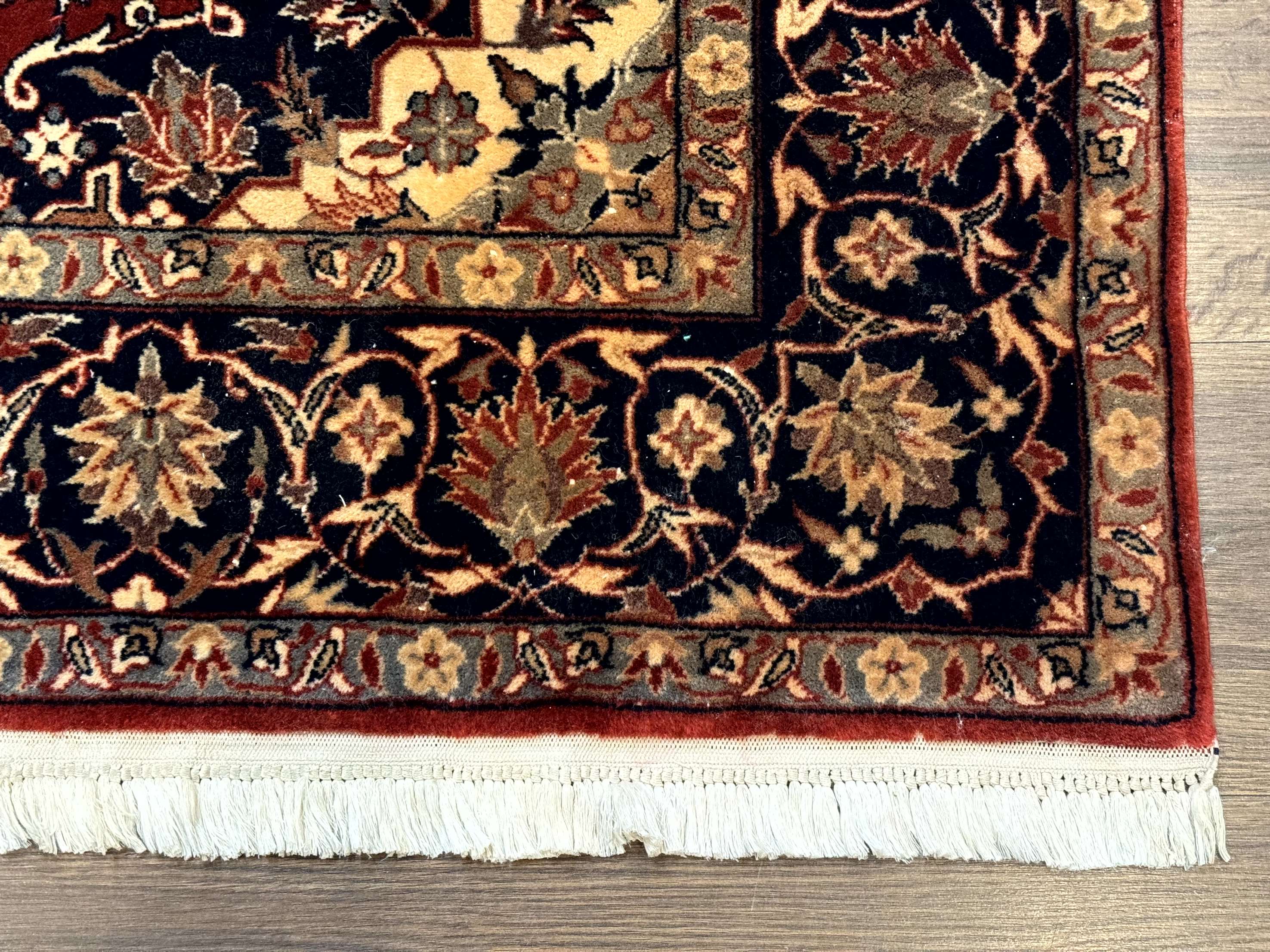 Sino Persian Rug 4x6, Traditional Wool Hand Knotted Carpet, Red Navy Blue, 225 KPSI - Image 9