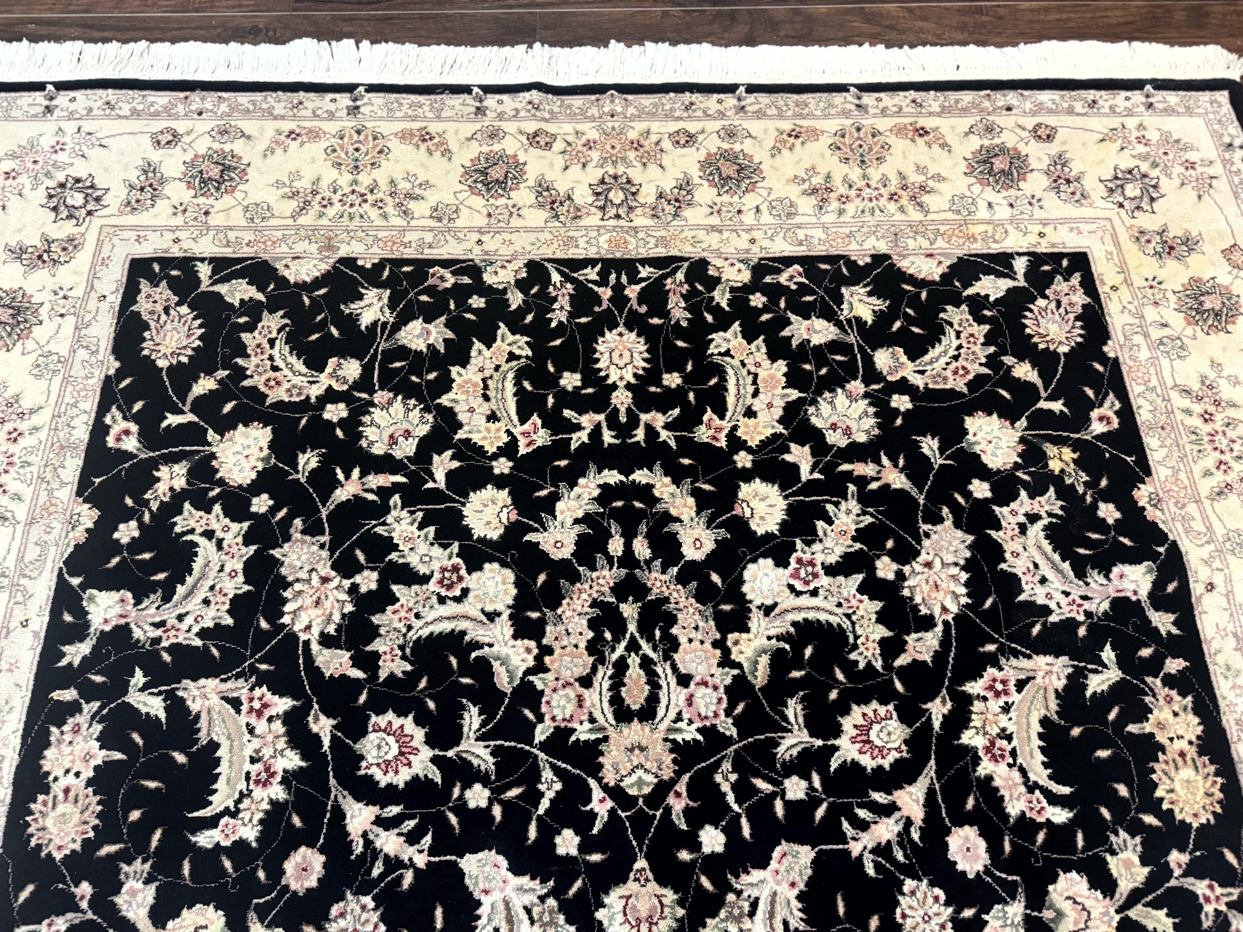 Sino Persian Rug 6x9, Black and Ivory, Wool and Silk Highlights, Handmade - Image 3