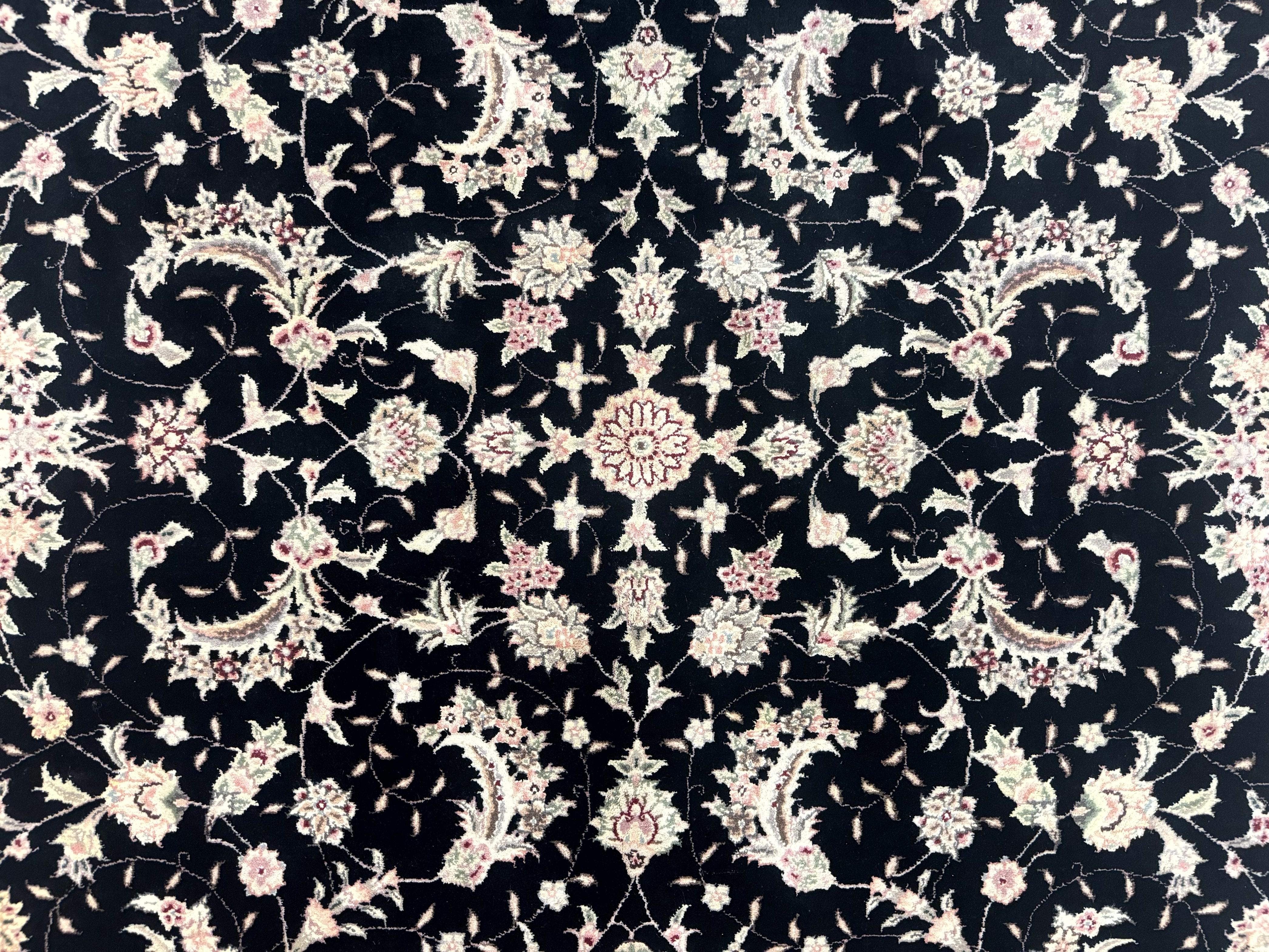 Sino Persian Rug 6x9, Black and Ivory, Wool and Silk Highlights, Handmade - Image 4
