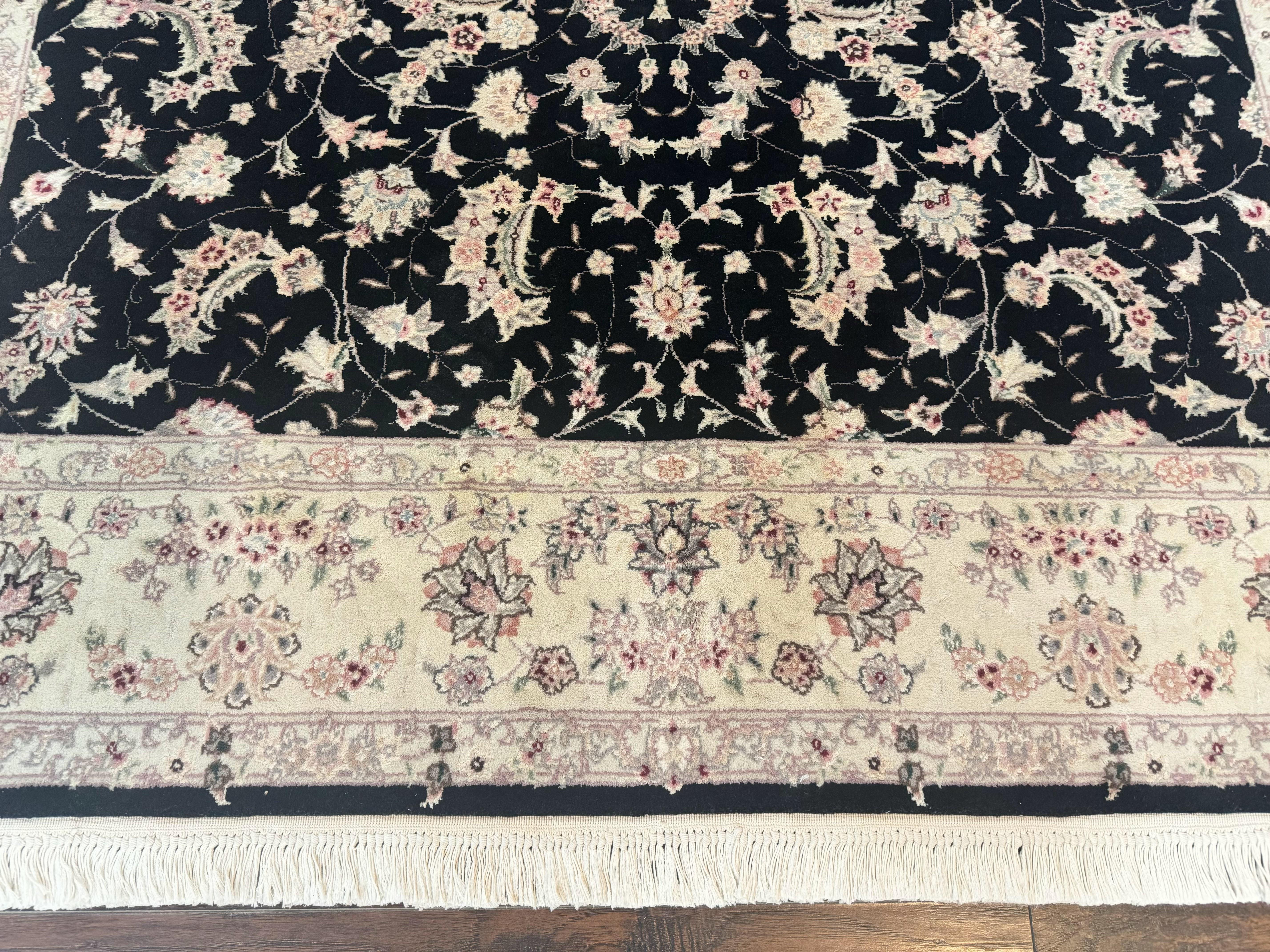 Sino Persian Rug 6x9, Black and Ivory, Wool and Silk Highlights, Handmade - Image 5