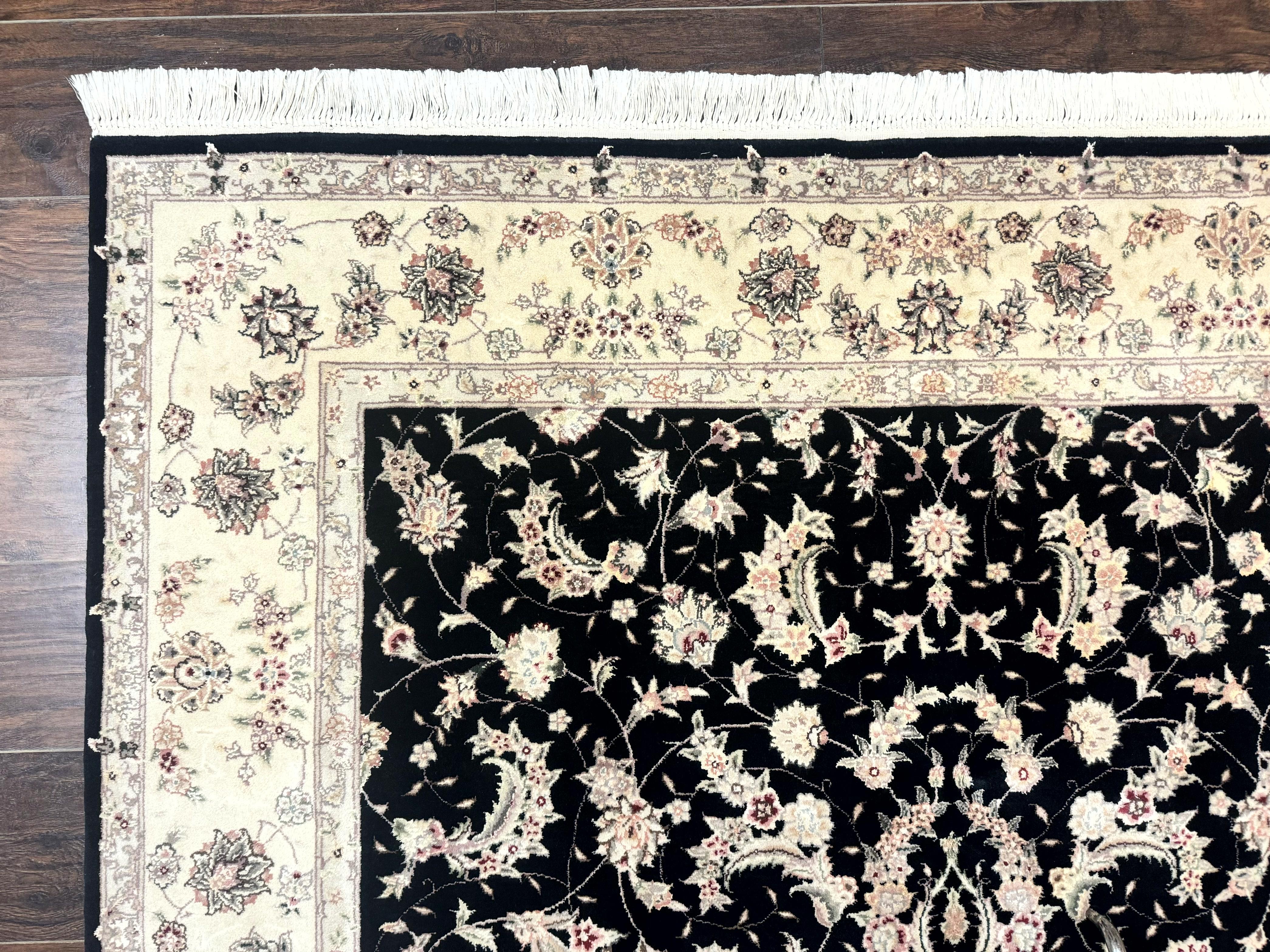 Sino Persian Rug 6x9, Black and Ivory, Wool and Silk Highlights, Handmade - Image 6