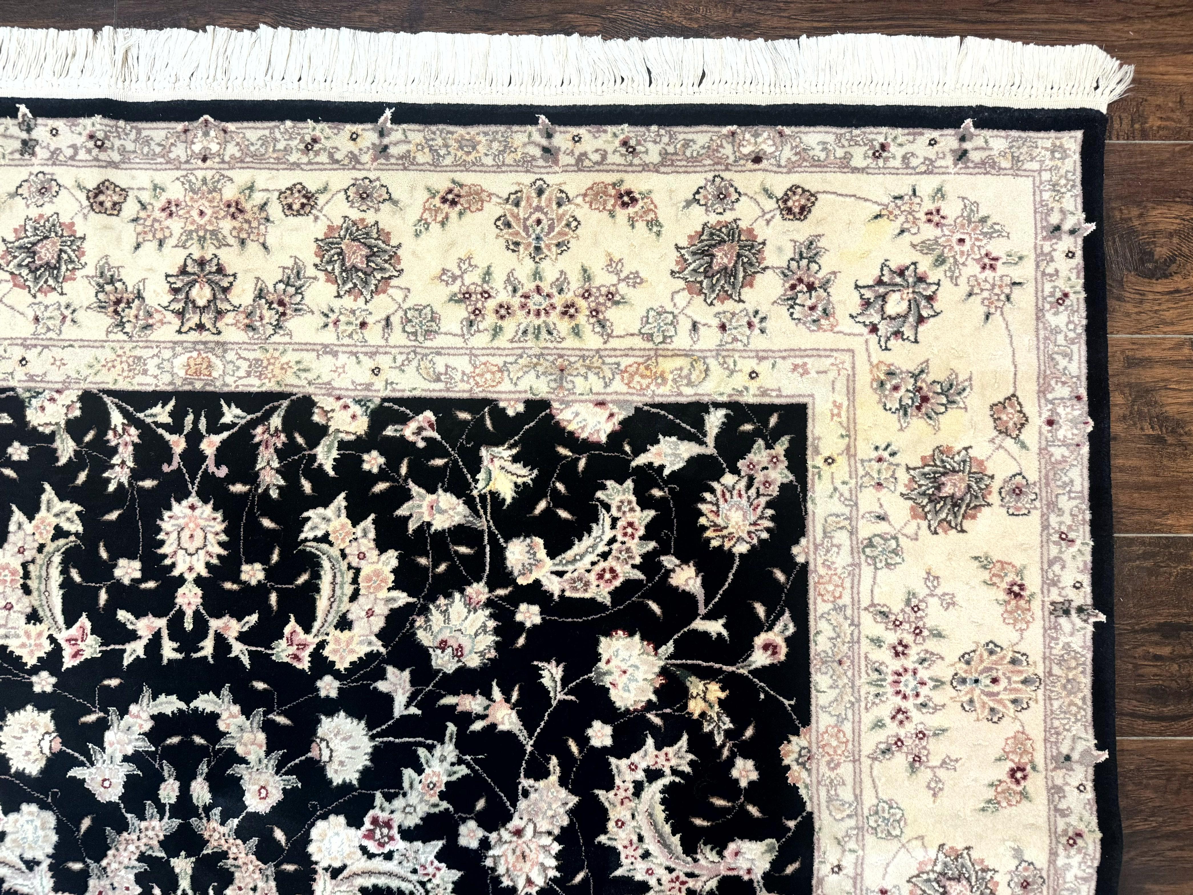 Sino Persian Rug 6x9, Black and Ivory, Wool and Silk Highlights, Handmade - Image 7