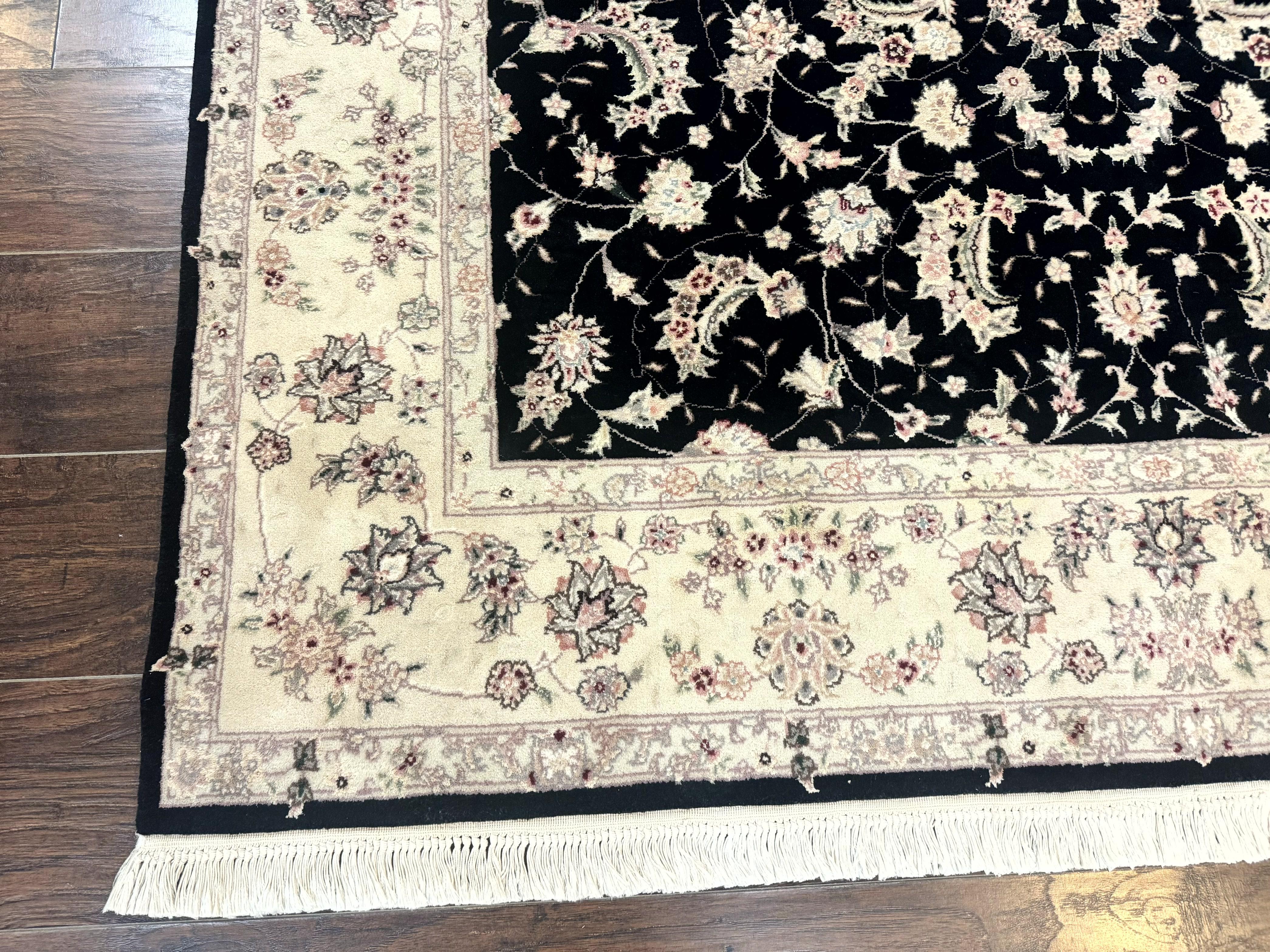 Sino Persian Rug 6x9, Black and Ivory, Wool and Silk Highlights, Handmade - Image 8