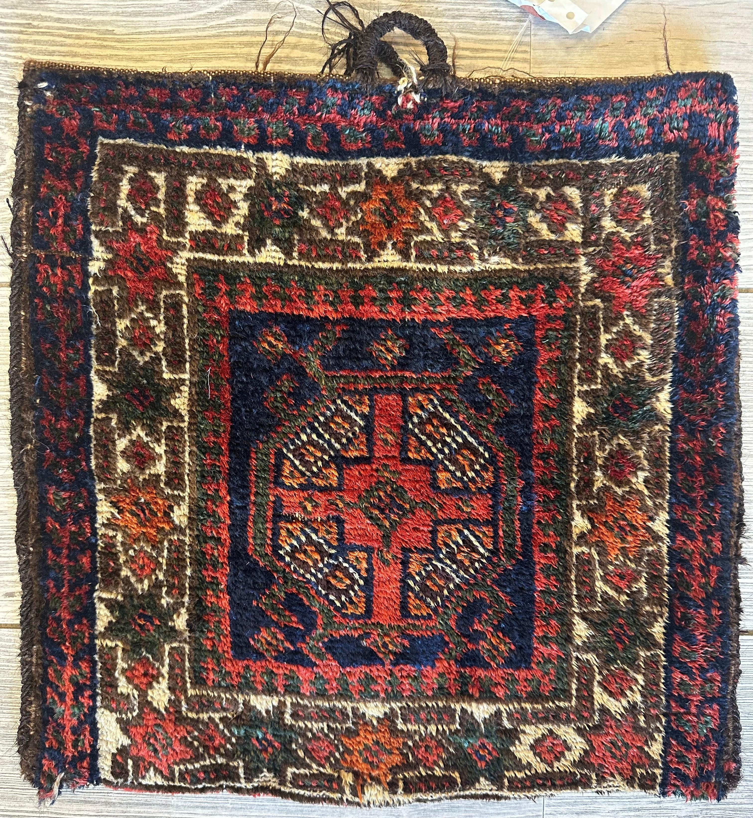Small Vintage Kurdish Circa 1950s Wool on Wool Complete Bag - 14" X 14" - Image 2