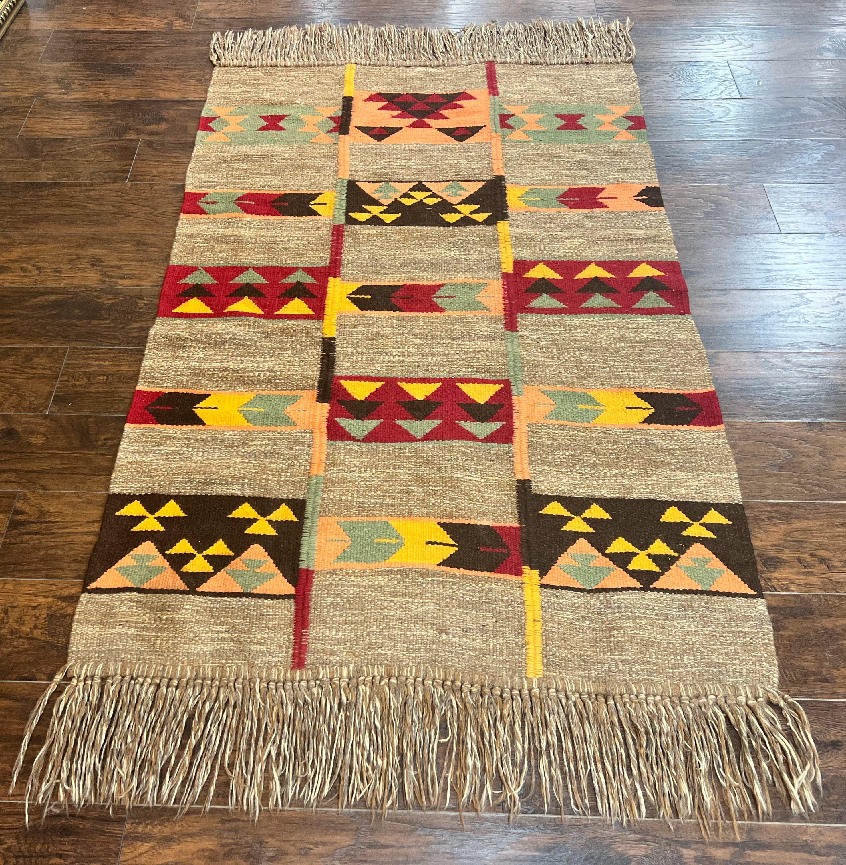 South American Flatweave Rug, Gray, Handmade Vintage Wool Bohemian Blanket - Image 12