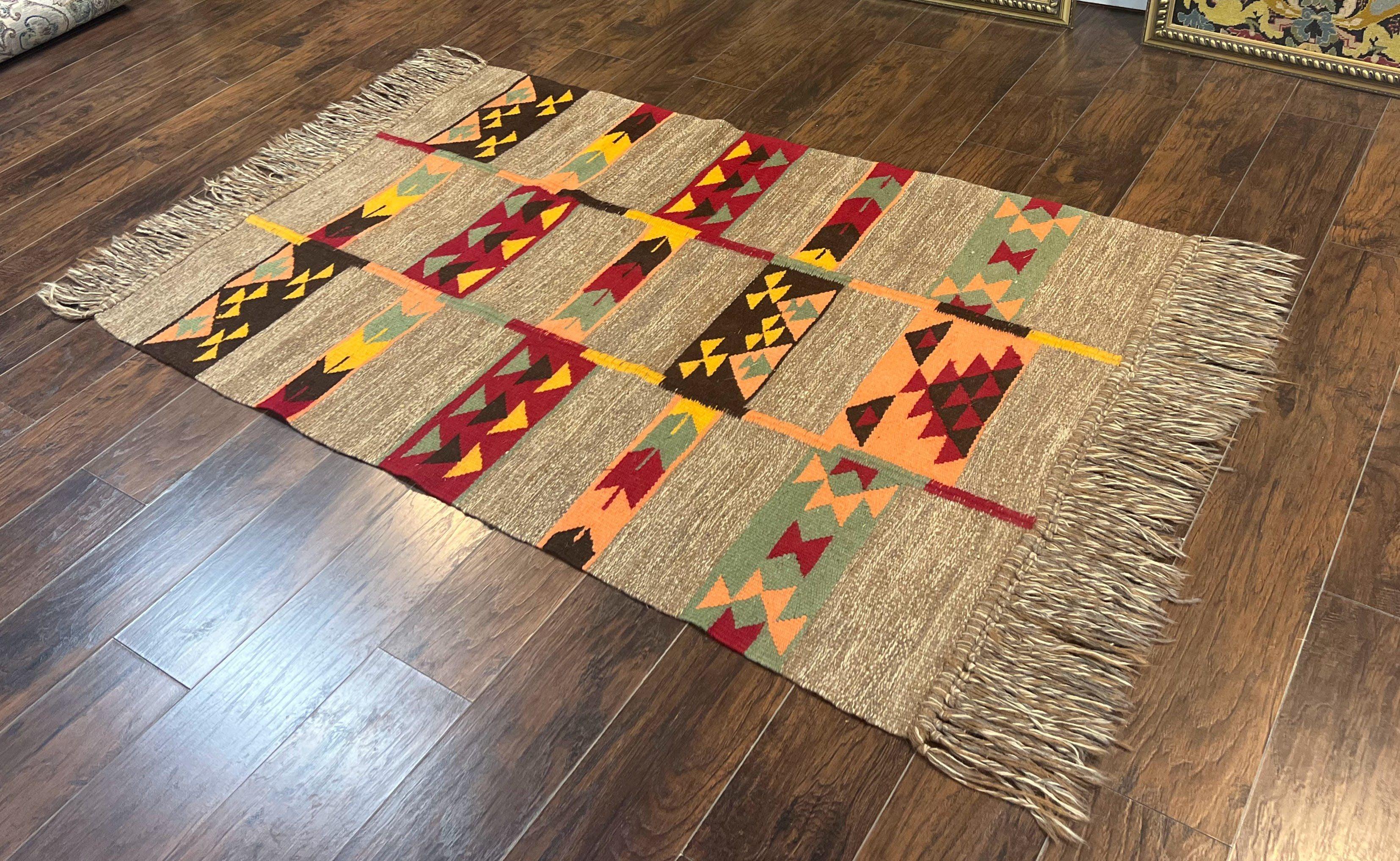 South American Flatweave Rug, Gray, Handmade Vintage Wool Bohemian Blanket - Image 2
