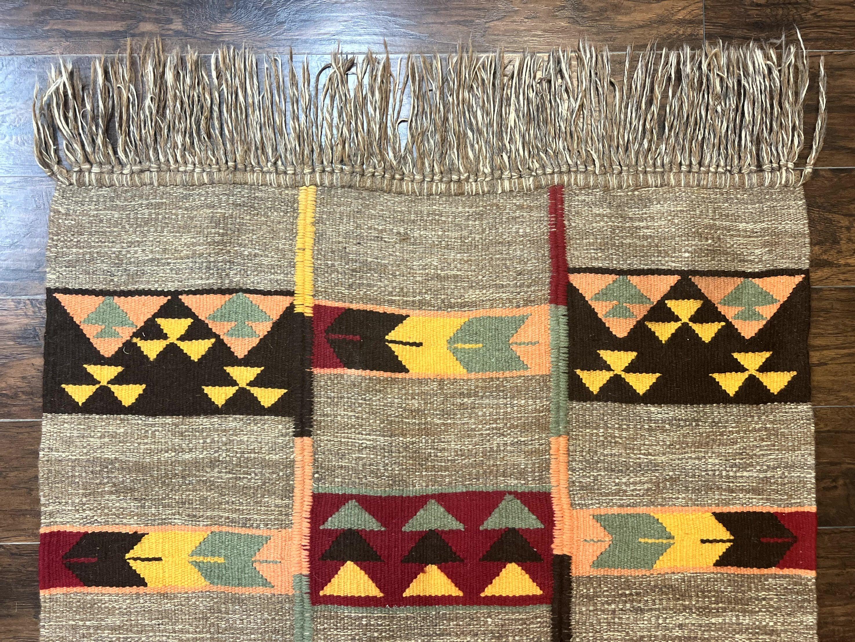 South American Flatweave Rug, Gray, Handmade Vintage Wool Bohemian Blanket - Image 3