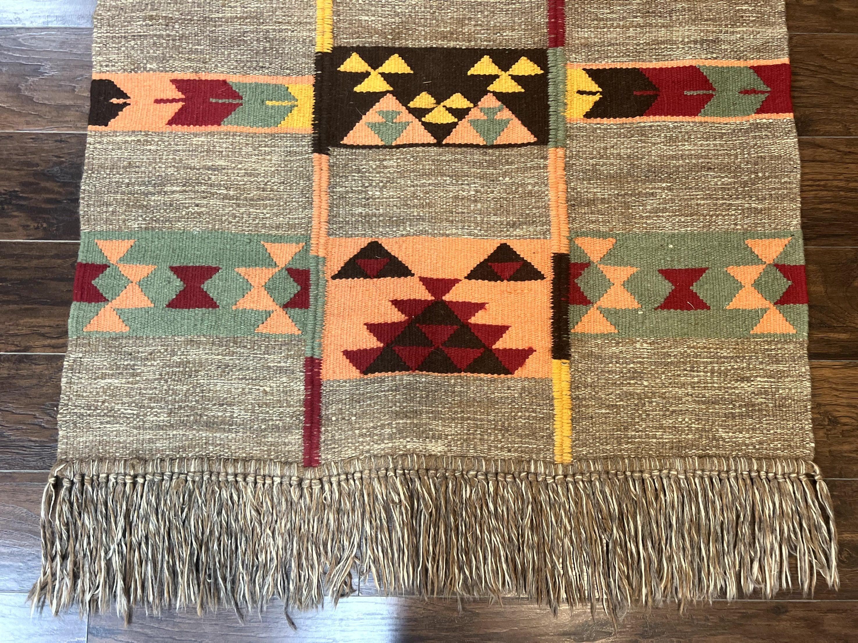 South American Flatweave Rug, Gray, Handmade Vintage Wool Bohemian Blanket - Image 5
