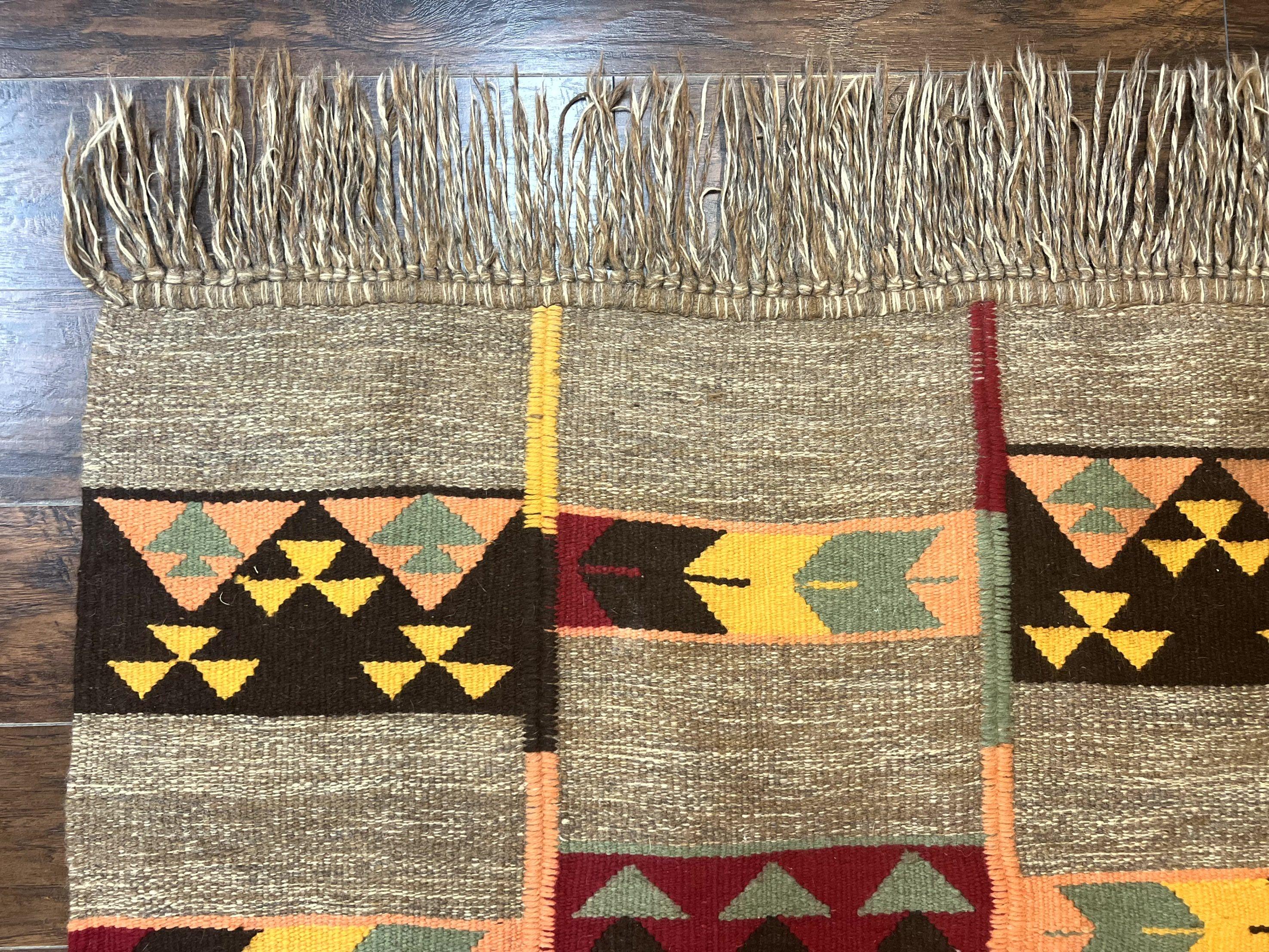 South American Flatweave Rug, Gray, Handmade Vintage Wool Bohemian Blanket - Image 6