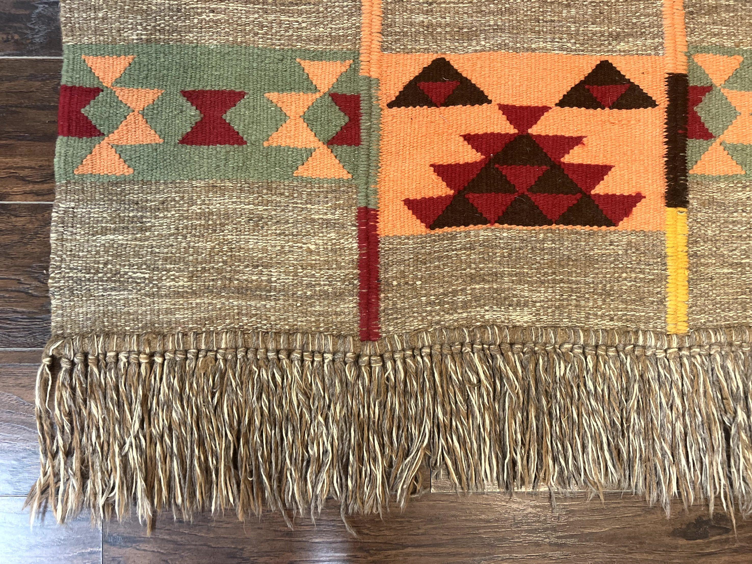 South American Flatweave Rug, Gray, Handmade Vintage Wool Bohemian Blanket - Image 8